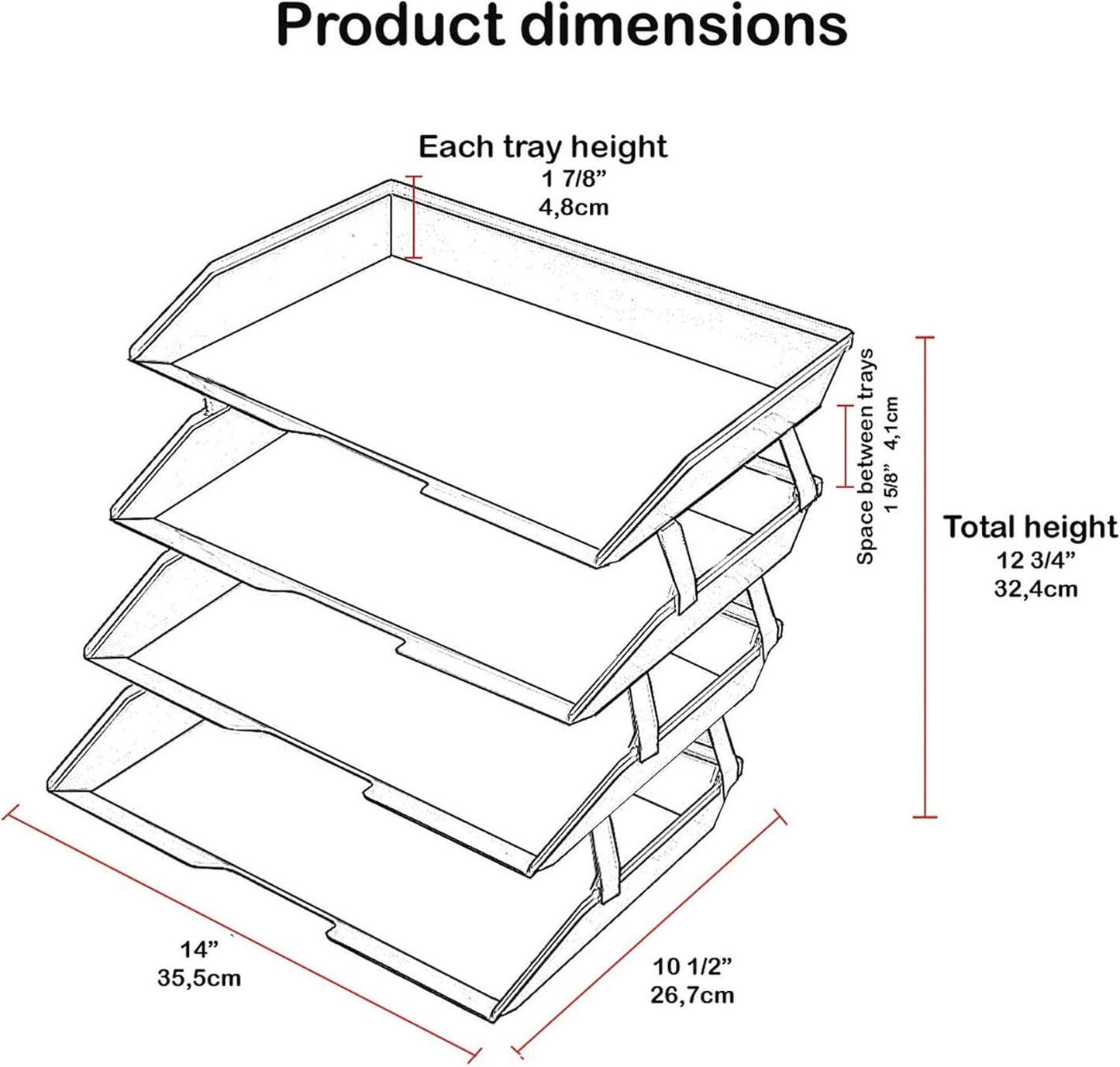 Acrimet Facility 4 Tier Letter Tray, Side Load, Letter Size/A4, Desktop File Organizer, Plastic (Clear Pink)