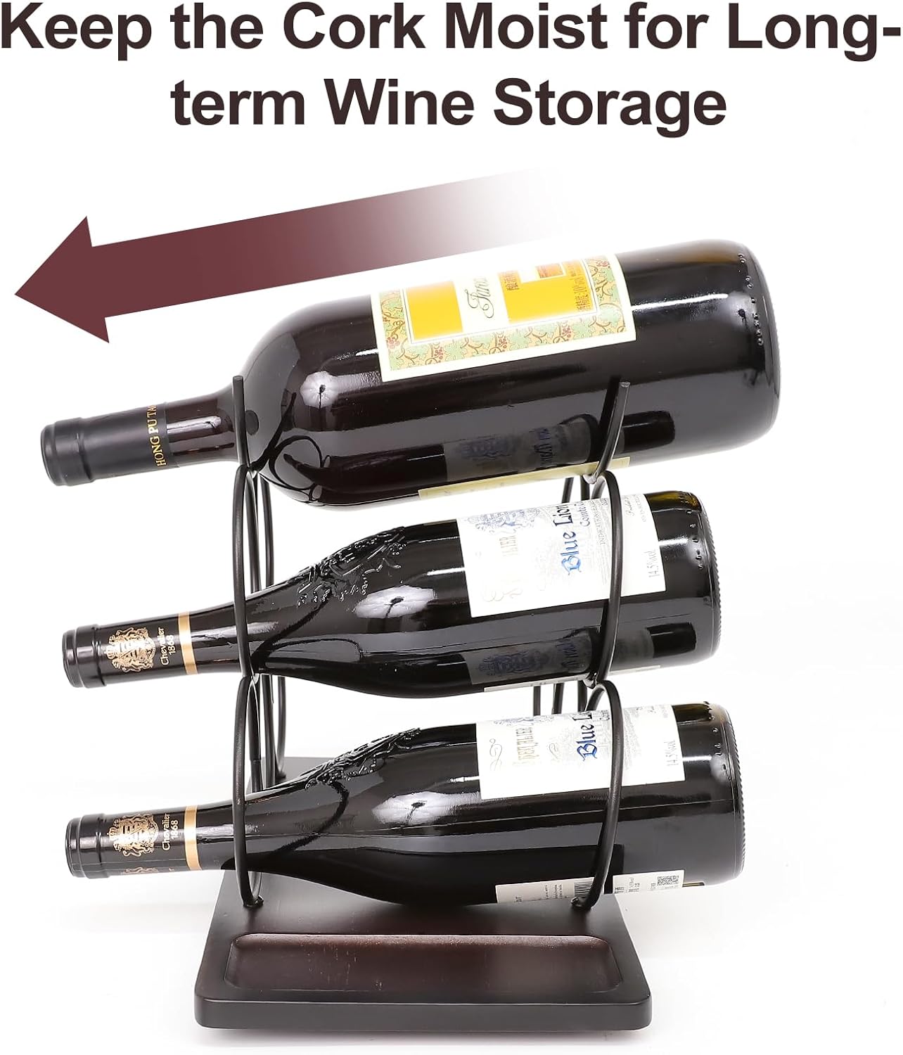 Countertop Wine Rack,Small Wine Rack and Wine Bottle Holder for 6 Bottles, Rustic Wood and Metal Freestanding Wine Organizer for Kitchen, Tabletop, or Bar