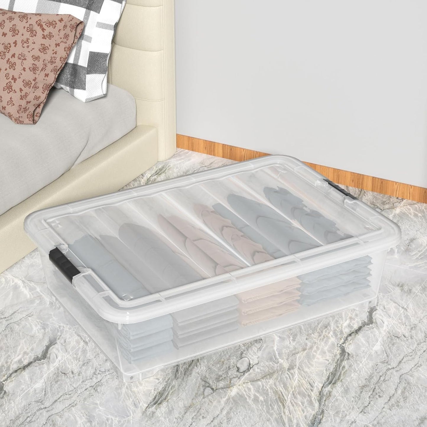 3 Packs 50 Liter Under Bed Storage Container with Wheels, Plastic Clear Under the Bed Organizer Bins with Lids