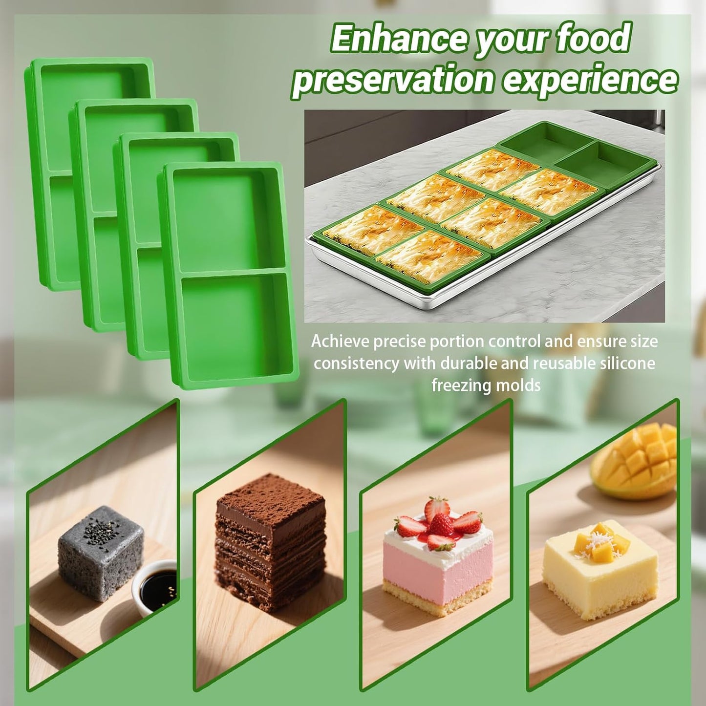 4-Piece Green Silicone Freezer Molds & Trays, Silicone Tray Dividers for Medium/Small Harvest Right Trays, Ideal for Freeze Drying Food Storage