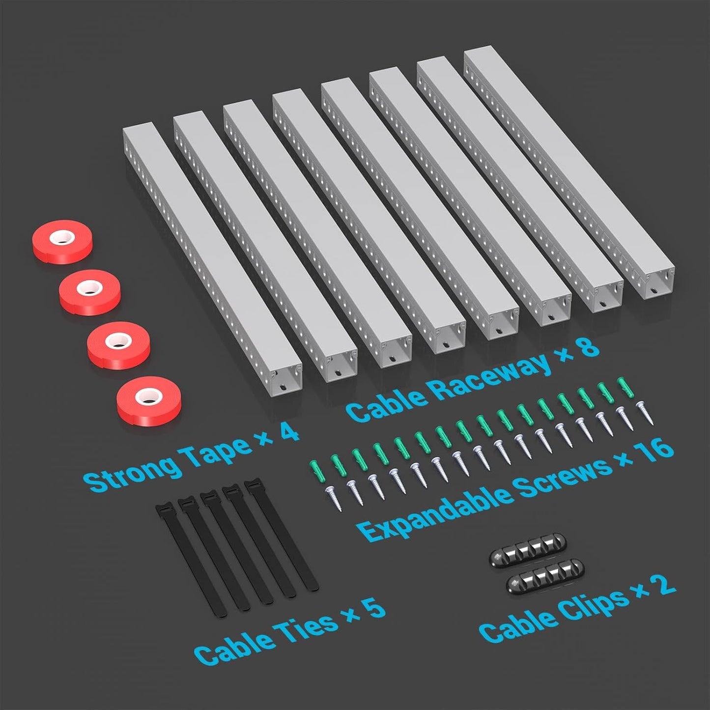 Open Slot Wire Duct Kit, 125.6"(8 x 15.7) Server Rack Cable Management, Cable Management Raceway for Hide Network HDMI VGA Cable, Wiring Raceway Cable Duct, Desk Wire Channel, 8 Pack, Grey
