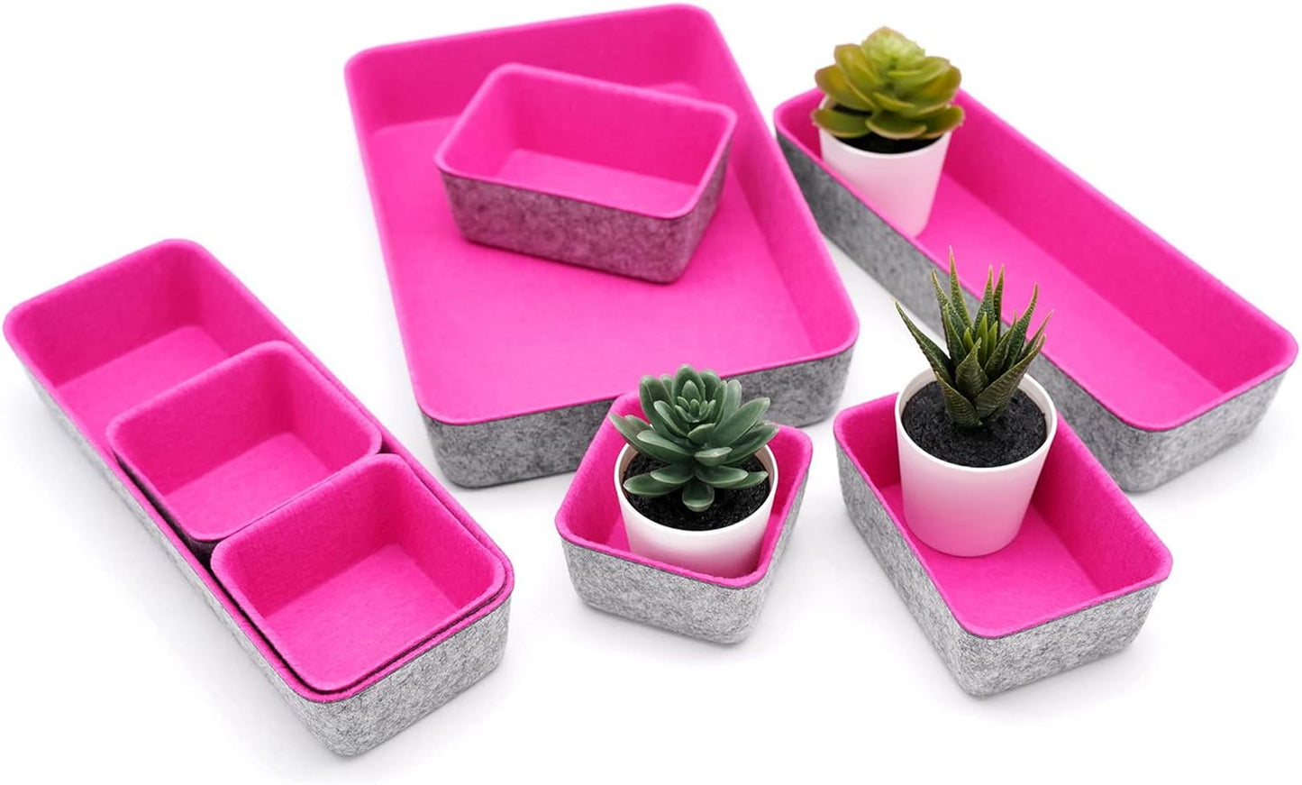 Welaxy desk drawer organizers tray for office suppliers entryway catchall key holder makeup crafts pens decluttering 8-piece fall gift (hot pink)