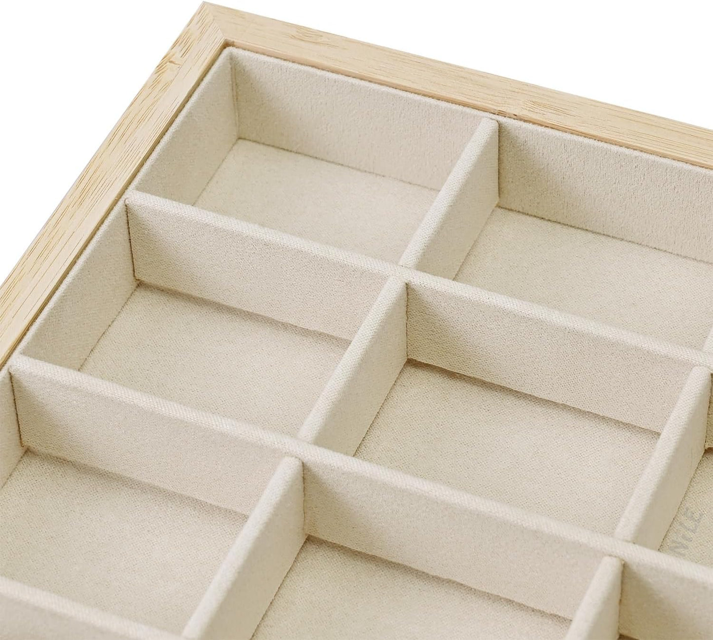 MOOCA 2 Pcs Set Bamboo Jewelry Display Tray Organizer with 30 Compartments for Rings, Earrings, Jewelry, Accessories, and Collectibles items, Oak Color,14" W x 9.6" D x 1.2" H