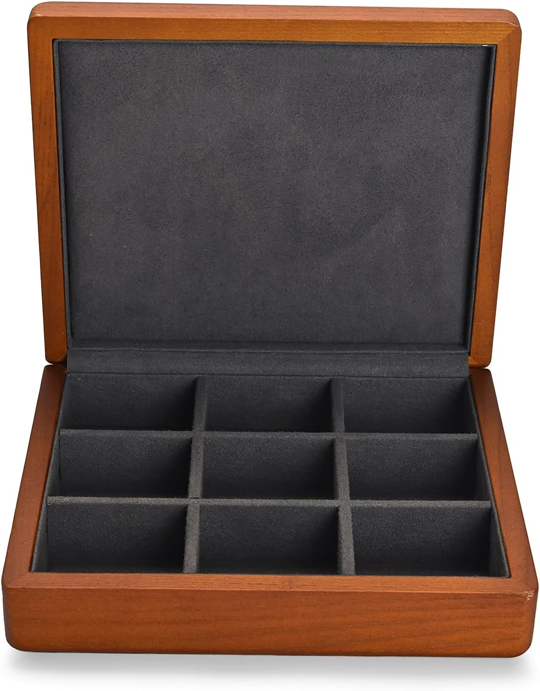 Oirlv Solid Wood Ring Jewelry Box Organizer Earrings Jewelry Drawer Organizer Tray with Lid (Grey 9 Grid Box)