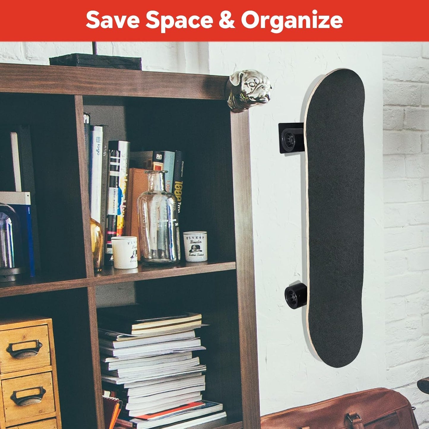 Skateboard Wall Mount Rack, Wall Hanger Holder for Longboard, Cruiser Boards, Vintage, Old School Skateboard and Penny Board Display (2 Pack)