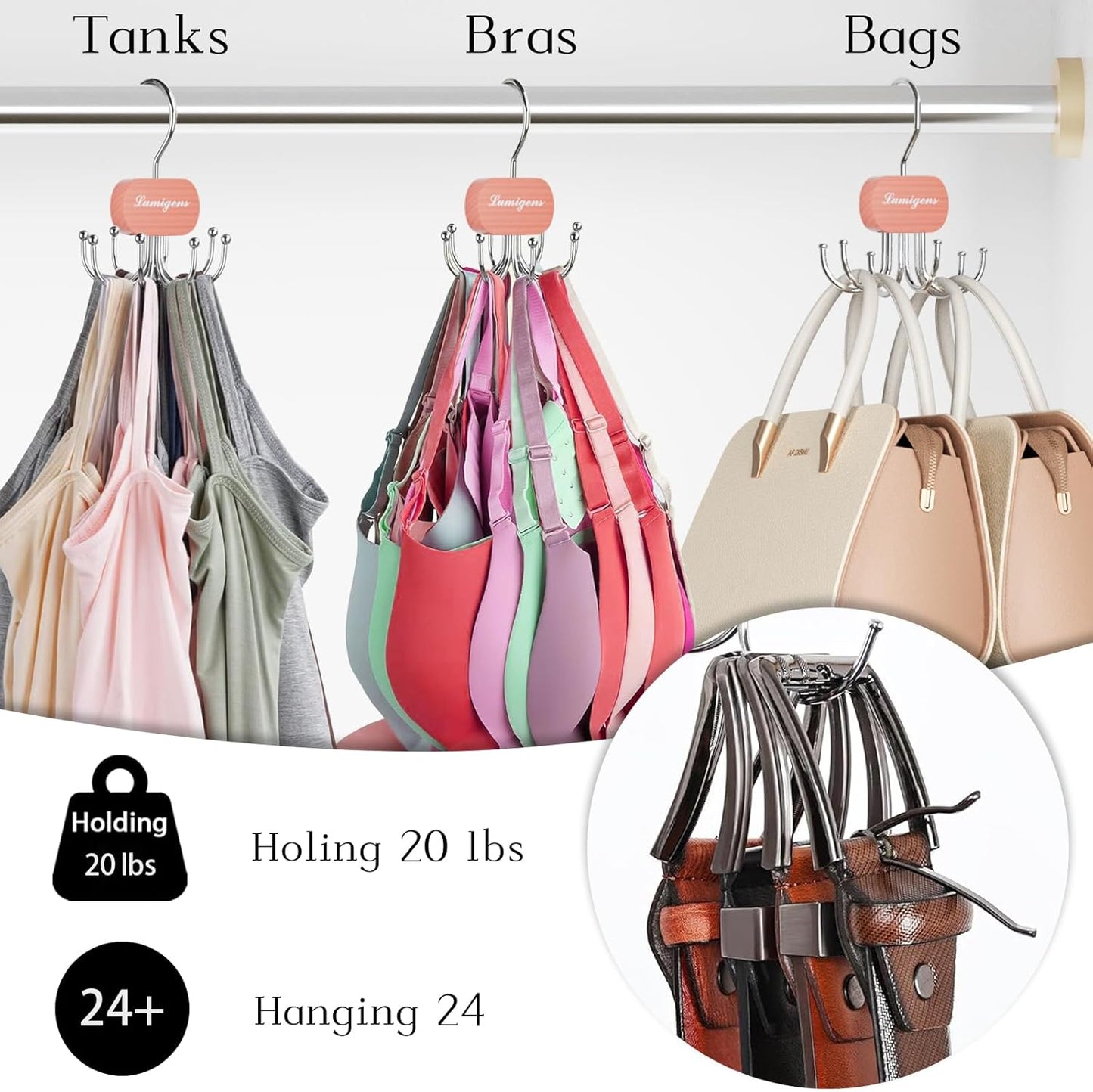 Cedar Wooden Belt Hanger, Belt Organizer for Closet,Rotatable Tie Rack,Belt Holder,Hanging Closet Storage Hook for Belt, Bra, Tank Top, Tie, Scarf, Purse