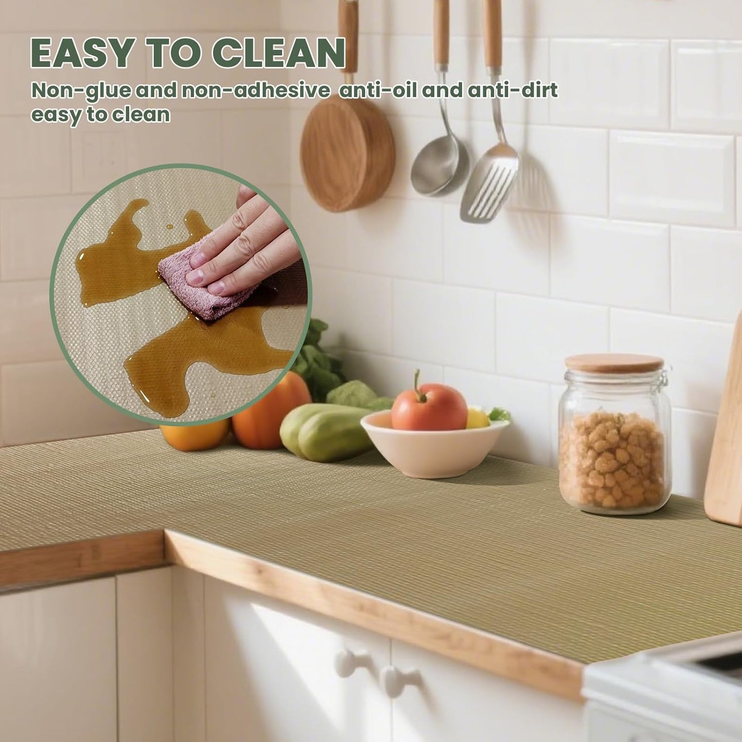 Drawer Liner and Shelf Liner for Kitchen Cabinet Liner Non-Adhesive Non-Slip Shelf Paper, Thick Strong Grip Waterproof Easy to Clean for Shelves, Cupboard, Desks, Khaki, 12 in x 10 FT