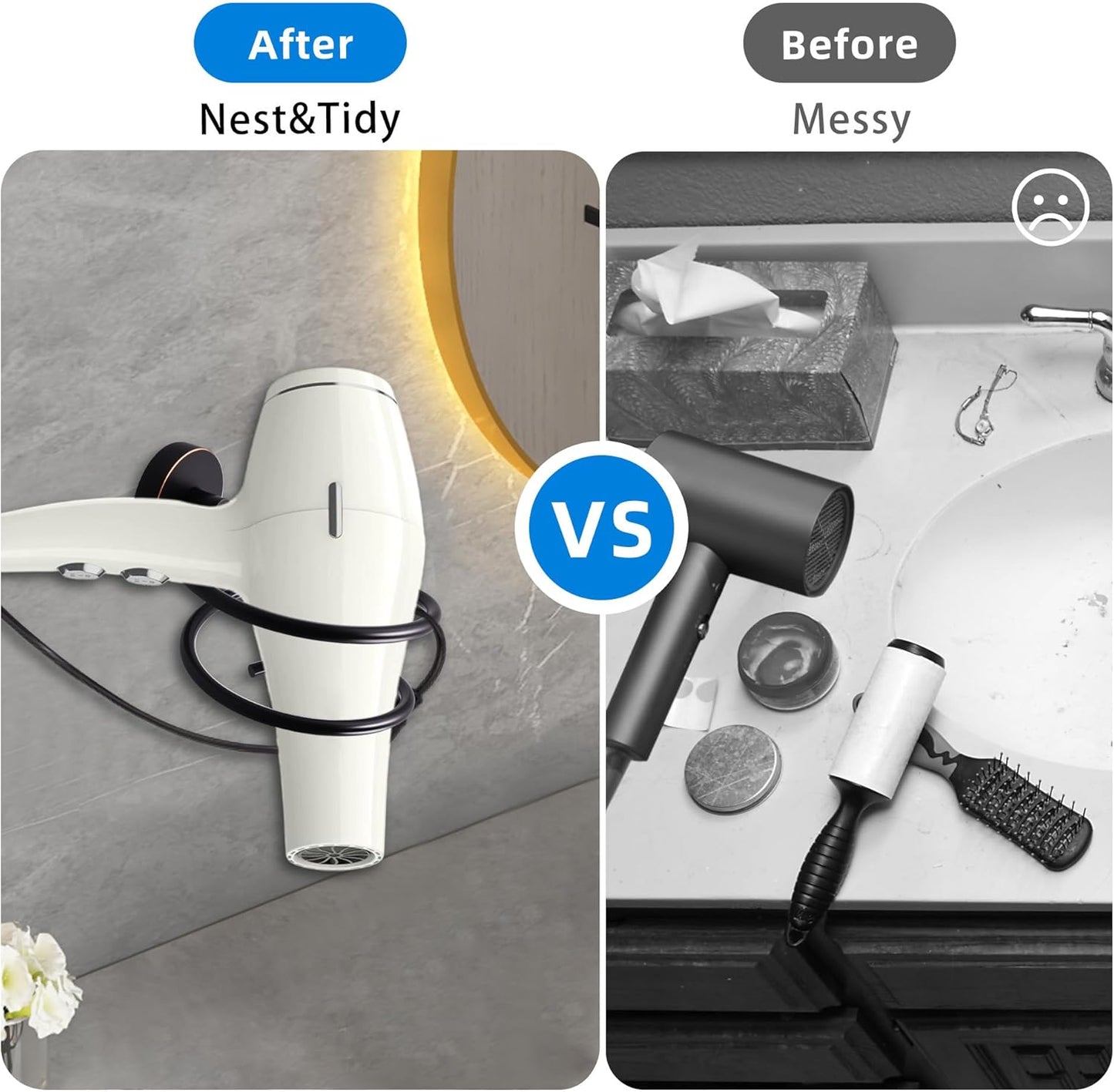 Hair Dryer Holder Hair Care Tools Holder Wall Mount Chrome Finished Stainless Steel Balck