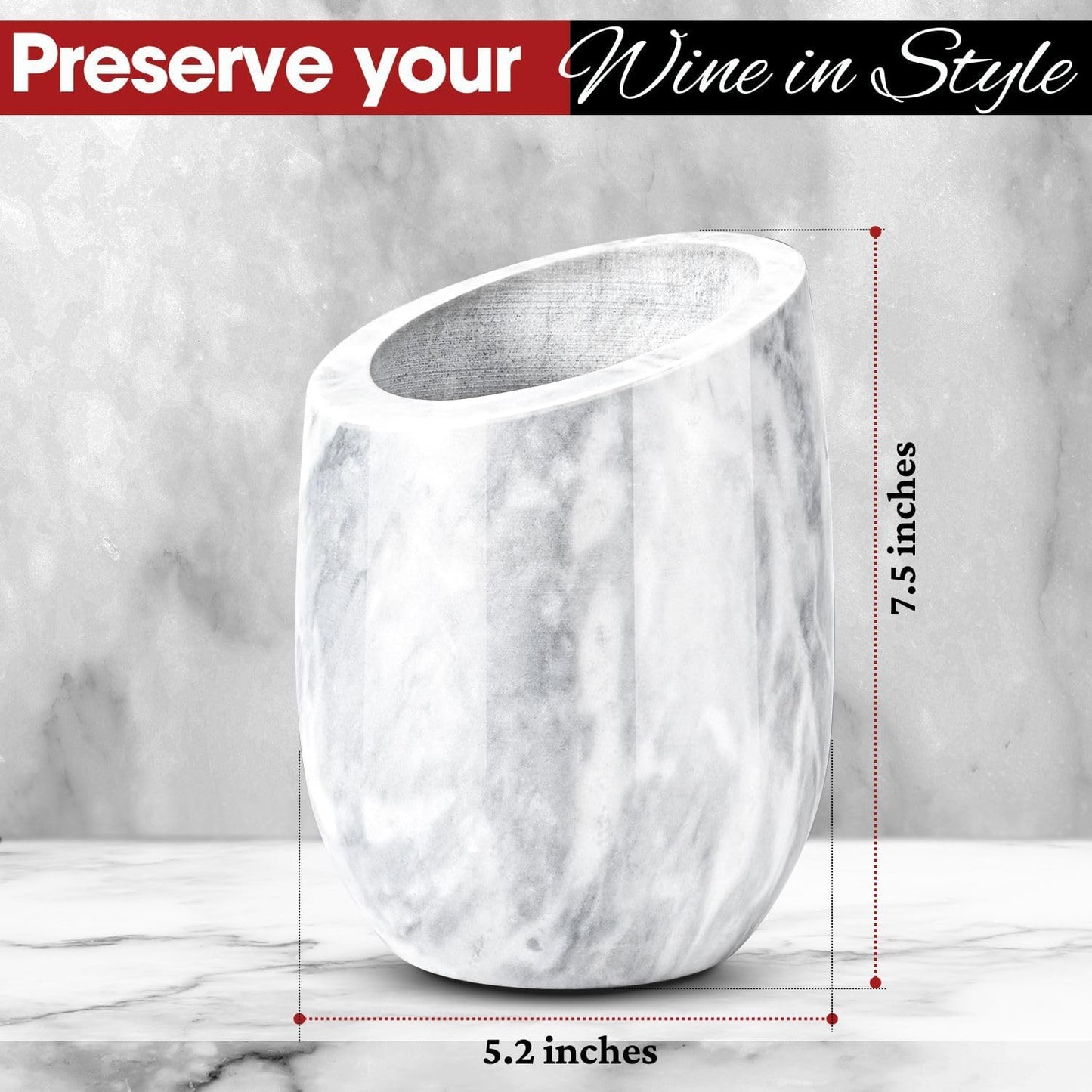 Flexzion Marble Wine Chiller Bucket – White Wine Cooler & Champagne Bucket for Bar Cart Decor, Kitchen & Parties – Gifts for Men, Women & Enthusiasts – Fits 750ml Bottles