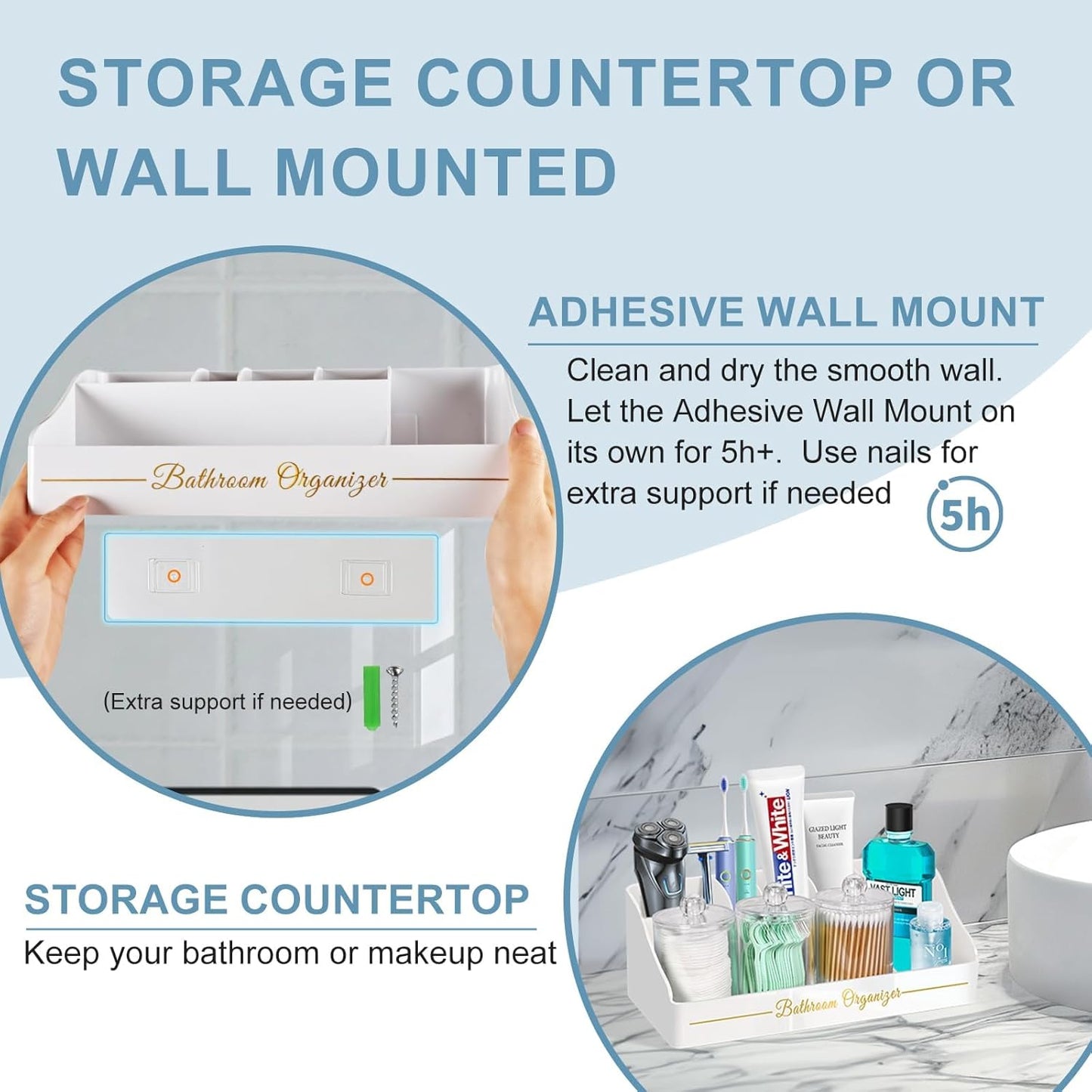 Toothbrush Holders, Toothbrush Holders for Bathroom with 6 Large Capacity Storage Slots & 3 Qtip Holders - Sturdy for Bathroom Counter Organizers and Storage Countertop - Marble White