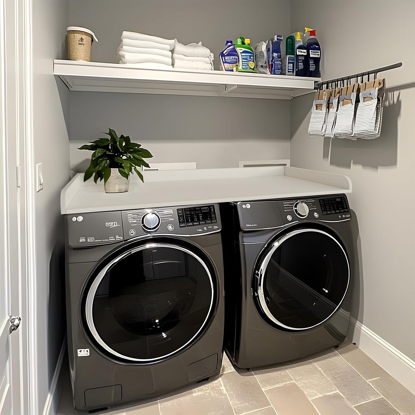 Kaboon Washer Dryer Countertop 58" x 28" Extra Large Version, Melamine Countertop with 3.5" Edge Rails, Laundry Room Organization, White
