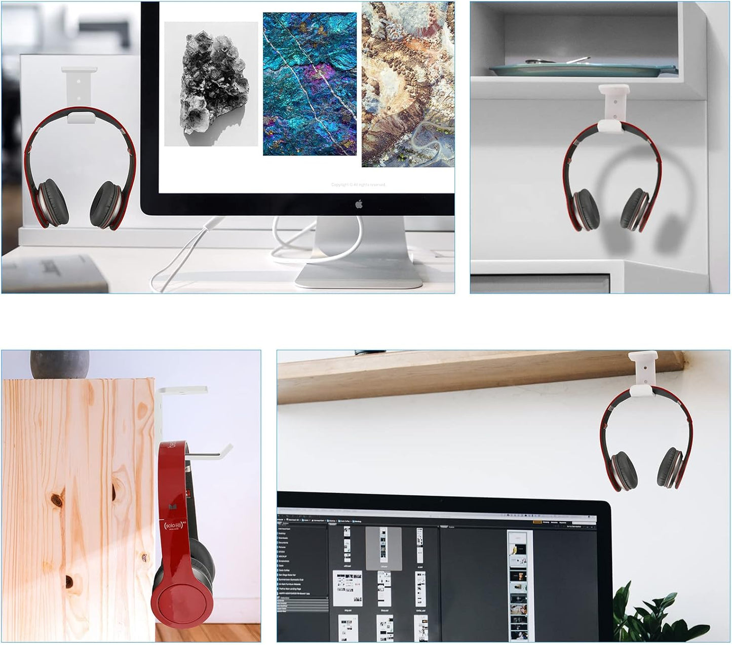 Cosmos 2 Pcs Headphone Hanger Mount Under-Desk Headset Hanger Hook Earphone Holder Wall Mount Hooks with Adhesive Tape & Screw Set Compatible with PC Gaming DJ Headset, Acrylic (Solid White)
