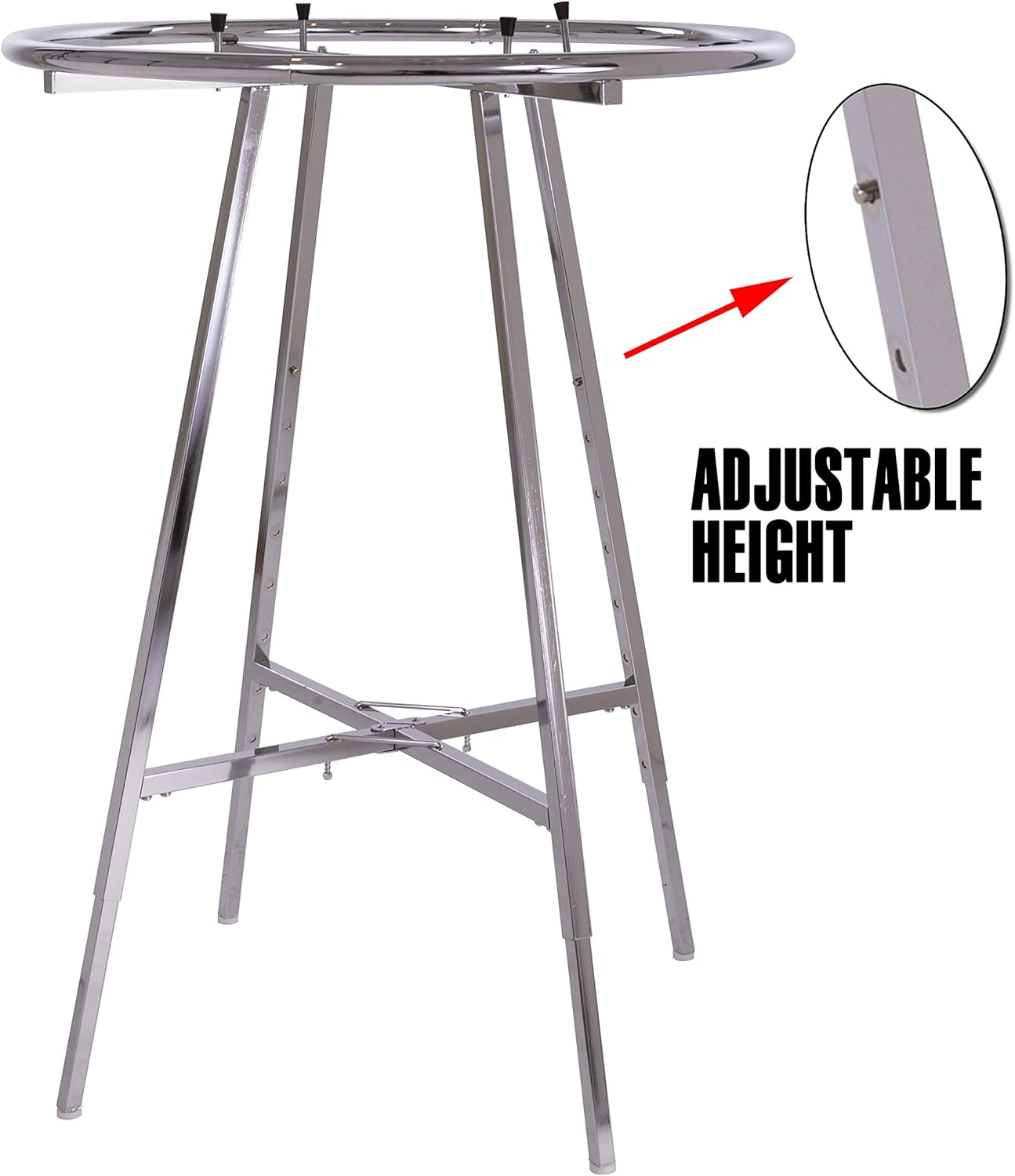 Econoco 36-Inch Folding Round Garment Rack, Adjustable 48–66″ Height Retail Display, Chrome Finish