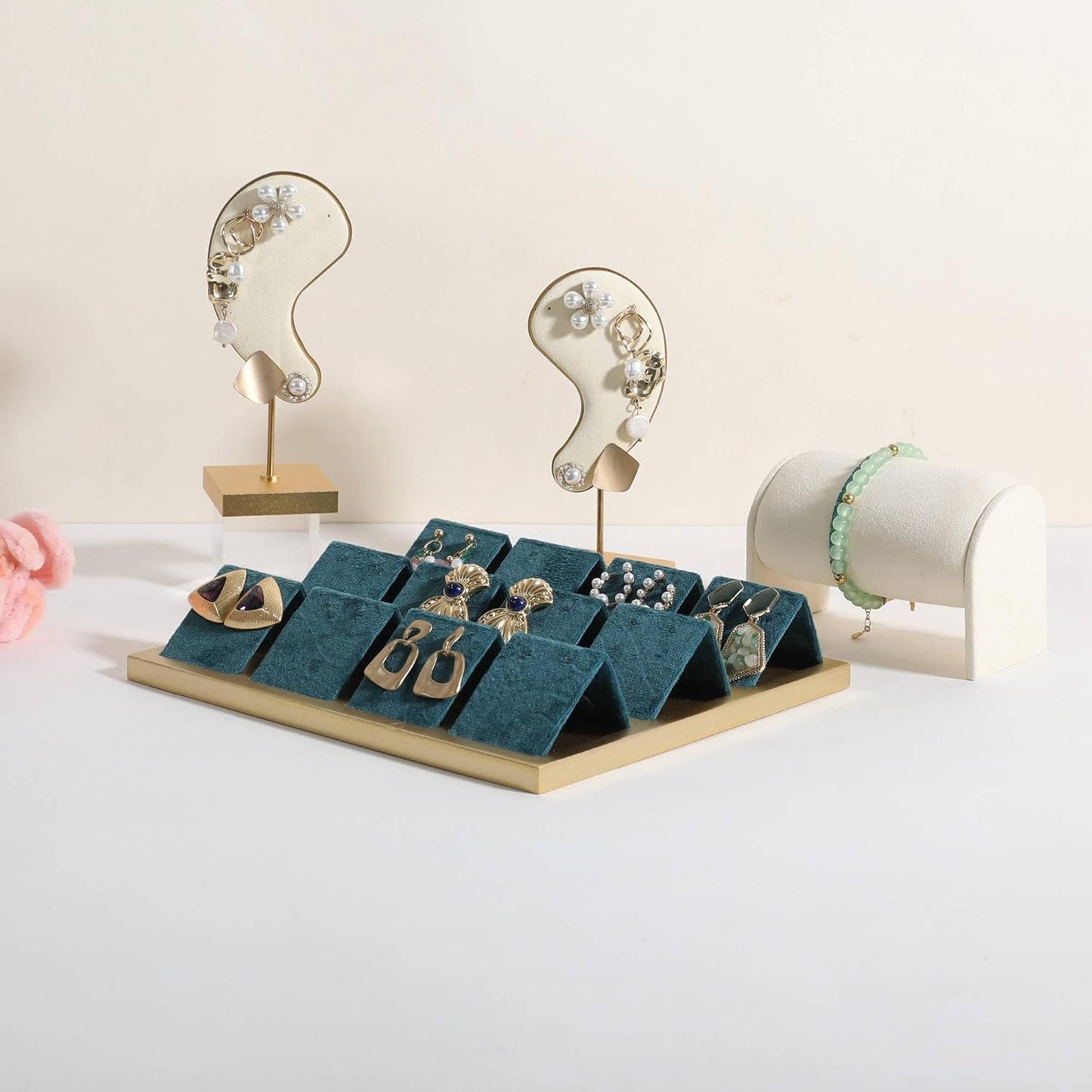 GemeShou Golden coated earring display stand for selling, velvet stud earring holder for jewelry display, Jewlery earring storage organizer tray, studs holder jewelry organizer【Earring holder-Blue】
