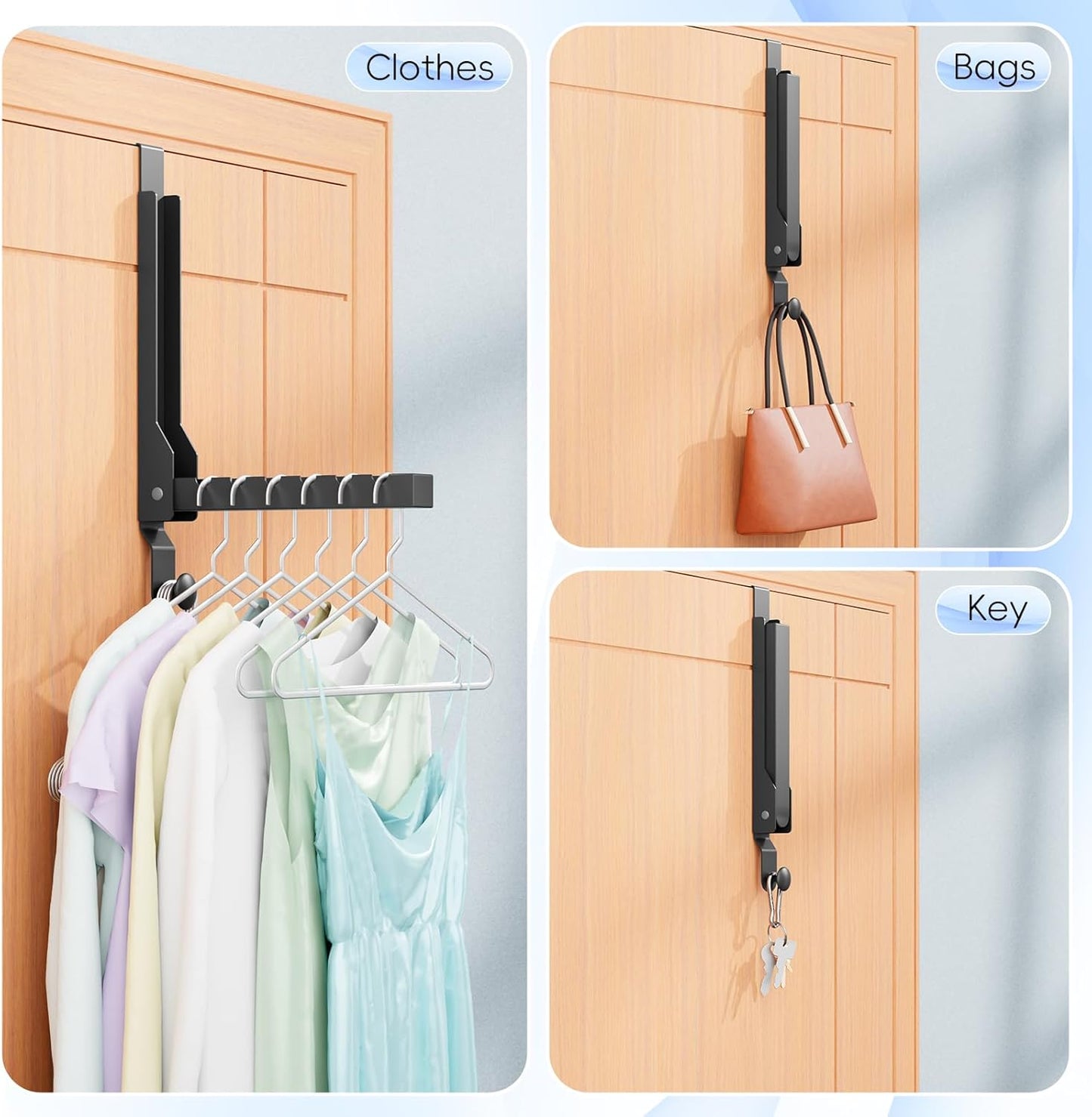 BAKON Over The Door Hanger Folding Clothes Drying Rack, Folding Hanging Coat Rack for Indoor Laundry Room Compact Small Space Foldable Portable Clothing Hanger Hook Collapsible (Black-4(Upgraded))