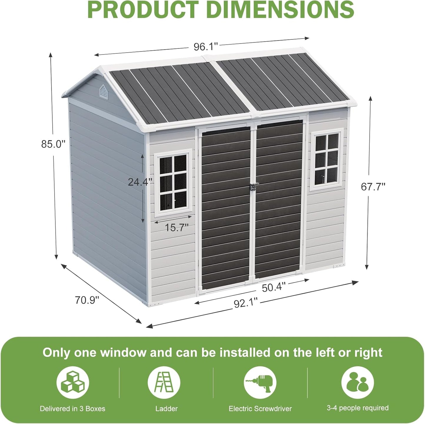 8x6x7 FT Resin Storage Shed, Waterproof Outdoor Storage Shed w/Floor, 2 Adjustable Openable Windows, Double Lockable Doors & Vents, Tool Shed for Patio Garden, Lawn, Backyard, Gray