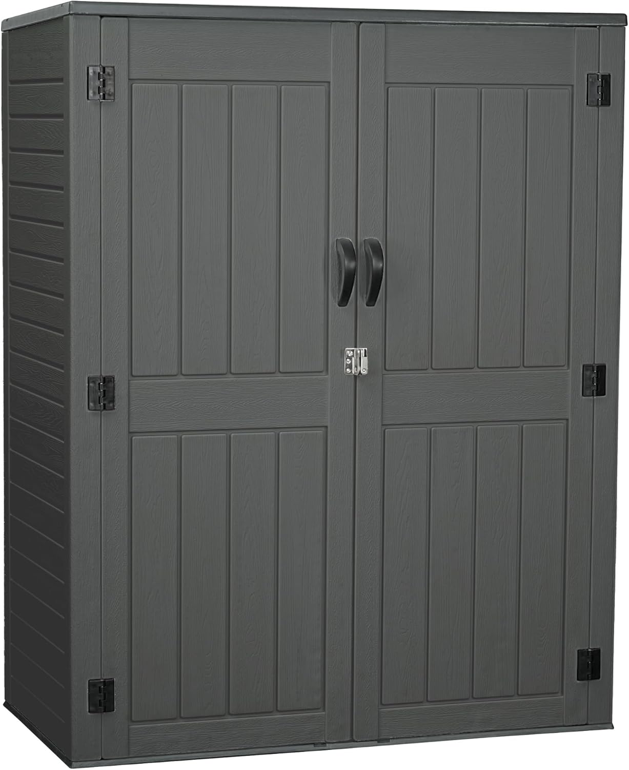 EHHLY Vertical Resin Storage Shed with 2 Shelves, 60 Cuft Garden Tool Sheds & Outdoor Storage, Plastic Outdoor Storage Cabinet Waterproof, 4.5 x 2.3 ft Backyard Outside Lawn Mower Storage Shed, Grey