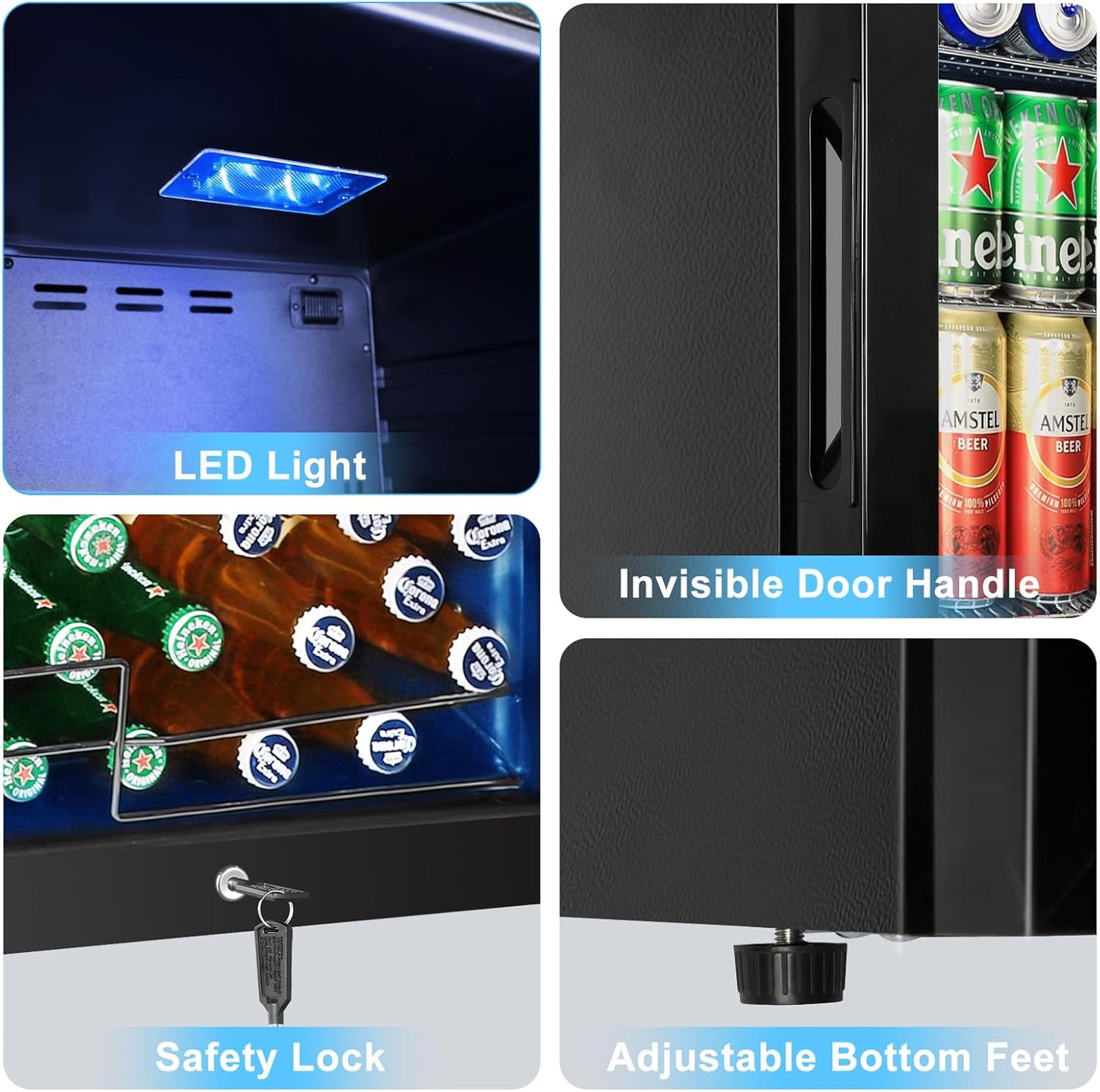 Beverage Refrigerator 126 Can, Mini Beverage Fridge Small Beverage Cooler with Glass Door Safety Lock, Drink Fridge for Beer Soda Wine, Perfect for Dorm Office Hotel