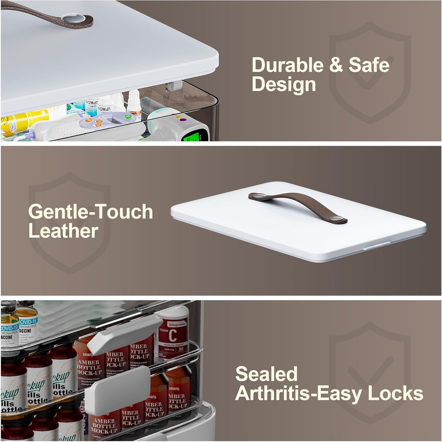 CTIME 4-Tier XL Medicine Organizer - Portable Medicine Cabinet with Leather Handle, Empty First Aid Kit for Home, School, Dormitory, Travel, RV, Dorm | Ideal Elderly Gift, Christmas Stocking Gift