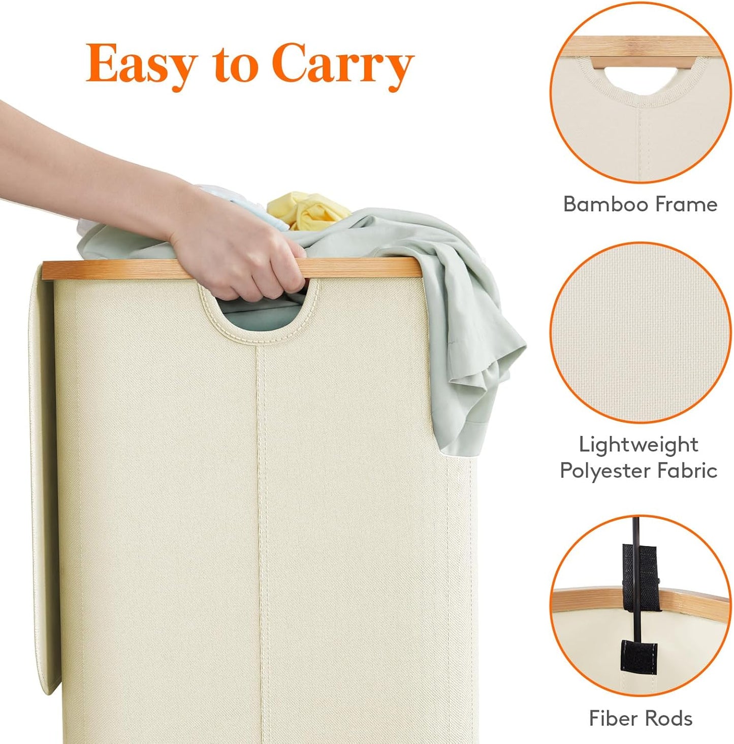 Lifewit 150L Laundry Basket with Lid, Clothes Hampers with Bamboo Handles and A Removable Laundry Bag, Large Foldable Hamper for Bedroom, Bathroom, Dorm, LaundryRoom, White