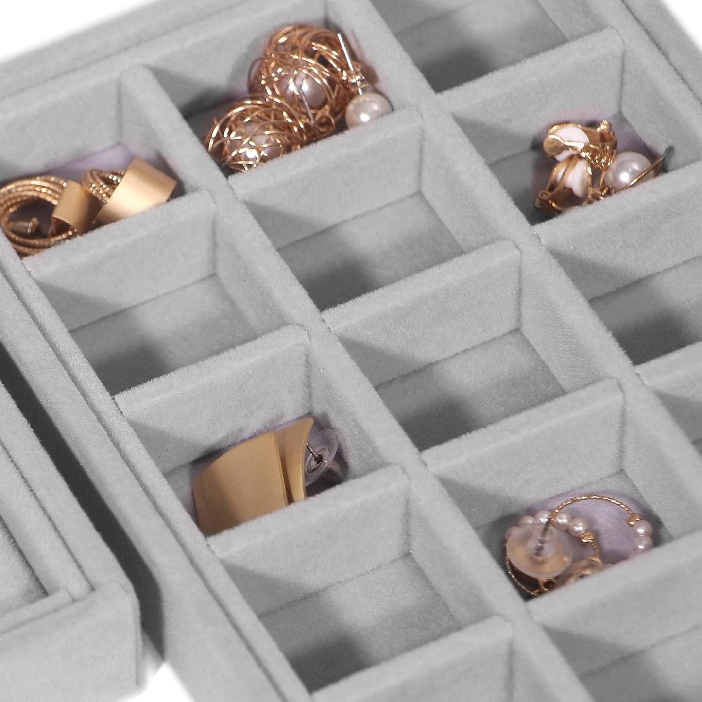 DIOMMELL 12 Pack Stackable Velvet Jewelry Trays Organizer, Jewelry Storage Box Display Trays Showcase Holder Closet Dresser Drawer Organizer for Earring Necklace Bracelet Ring Accessary, Grey