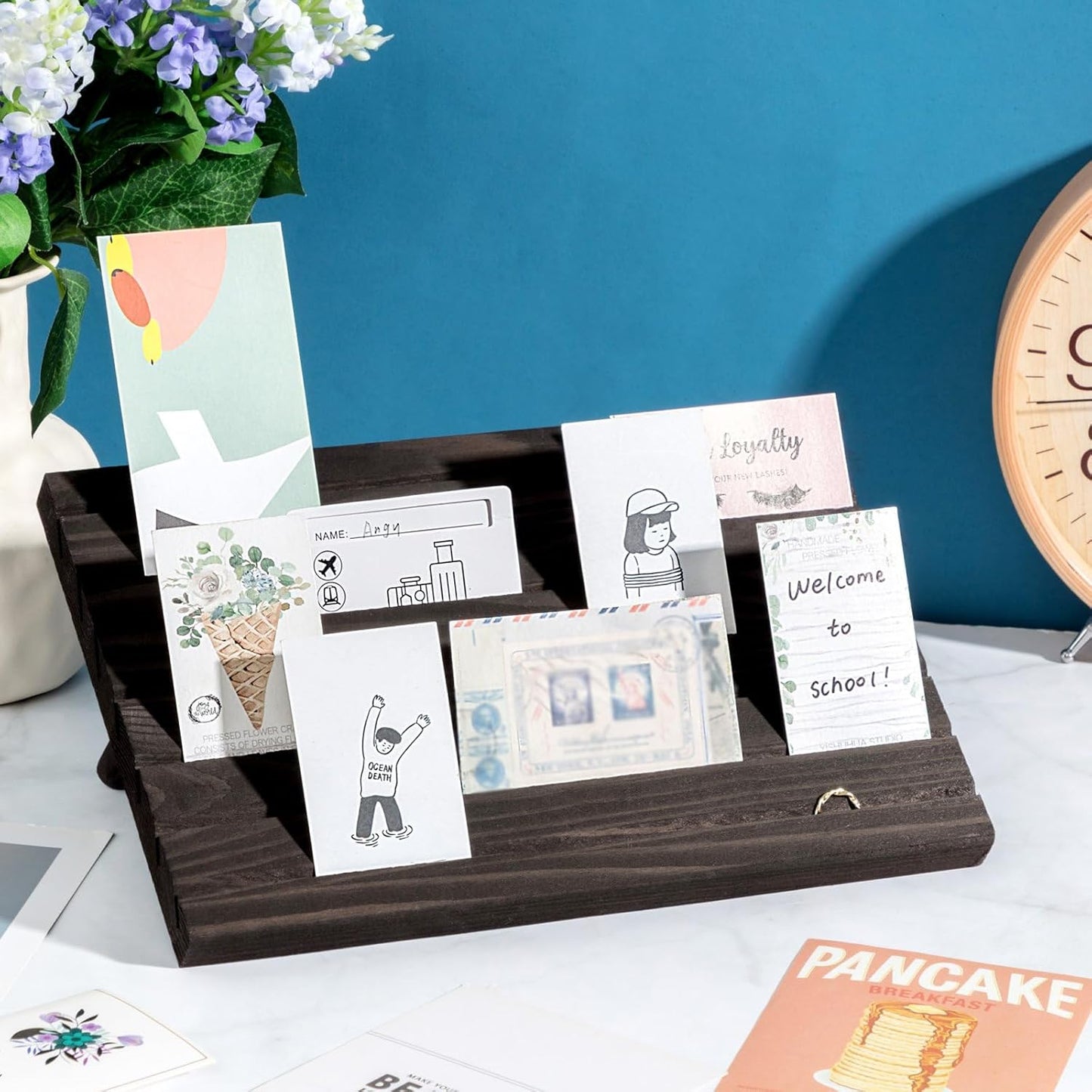 Blulu 31 Pack Wooden Earring Display Stand 7 Slots jewelry Display Holder with Earring Card for Selling Vendors Retail Show