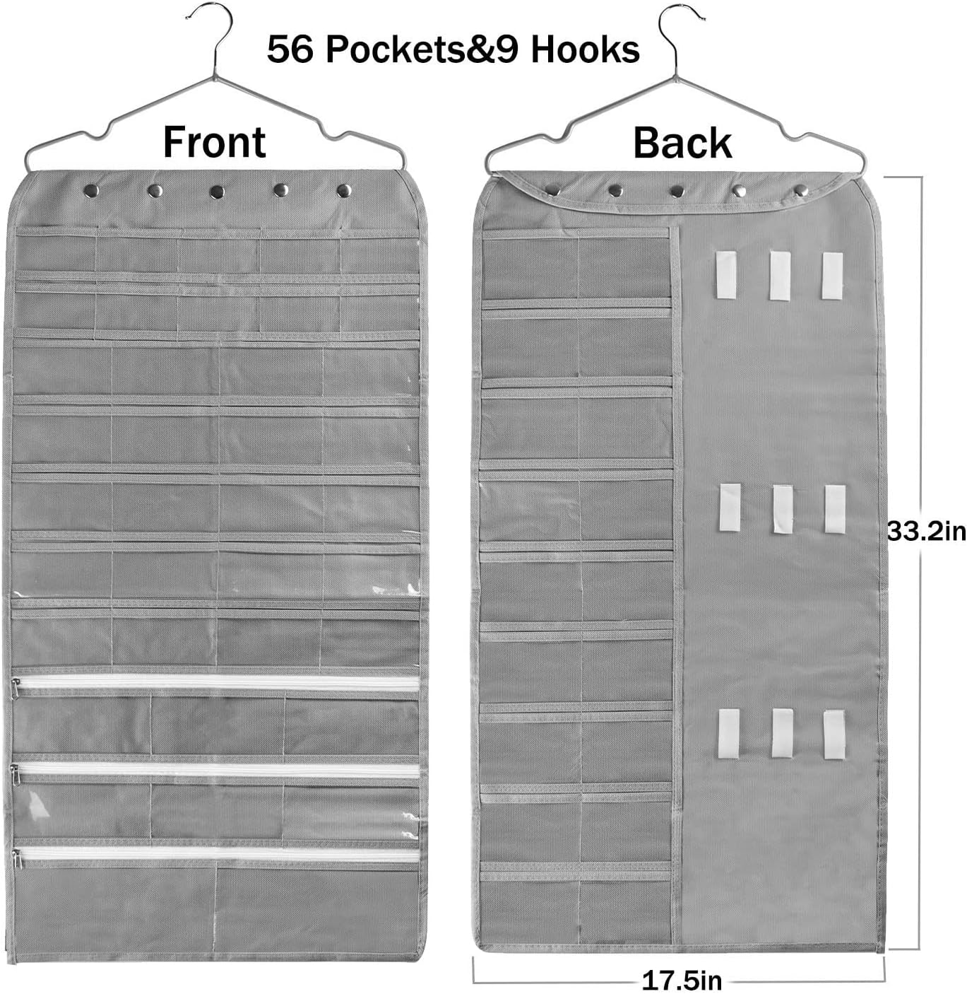 BB Brotrade Hanging Jewelry Organizer,Accessories Organizer,56 Pocket Organizer for Holding Jewelries (Grey-56 Pockets)