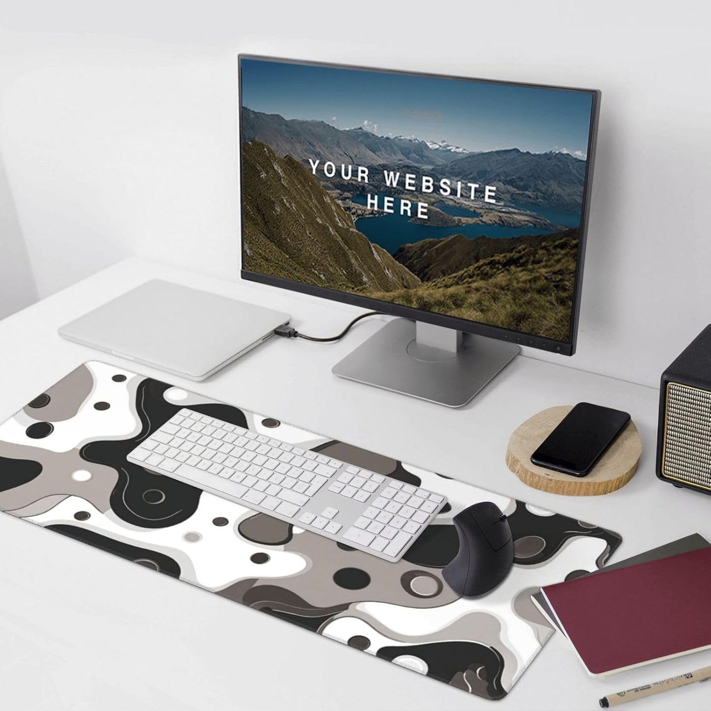 LB Black and White Gaming Mouse Pad Modern Geometric Brown Abstract Large Mouse Pad for Desk Minimalist Extended Desk Pad Non-Slip Rubber Base Computer Mouse Mat for Home Office 15.7L X 31.5W Inch
