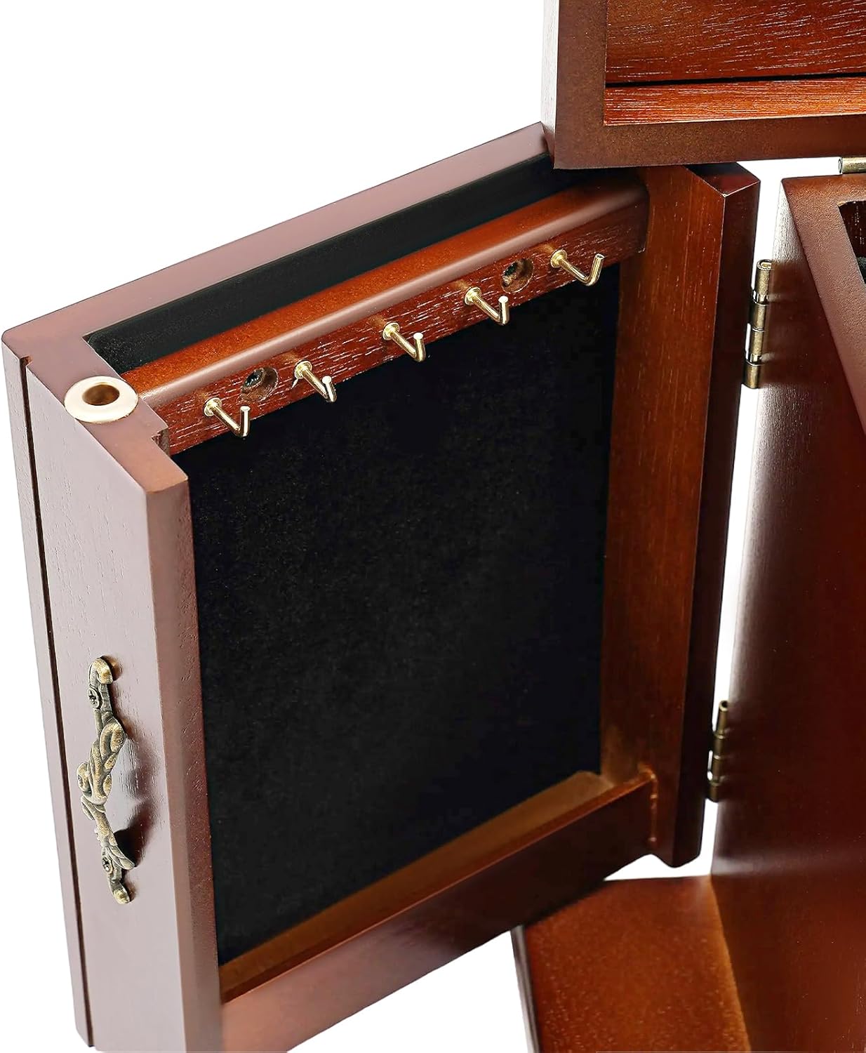 4-Drawer Wooden Jewelry Box, Wood Jewelry Organizer with 2 Side Doors and Mirror, Vintage Brown Finish Storage Case for Women Girls Gift Ready Watch Necklace Ring Earring