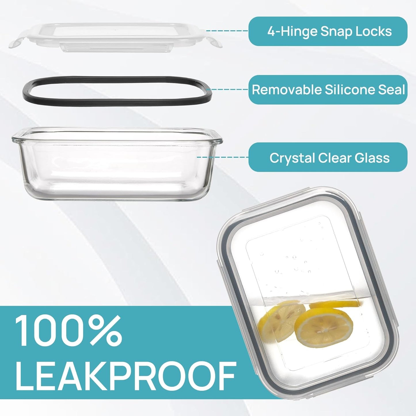 Vtopmart 10 Pack 35oz Glass Food Storage Containers with Lids, Meal Prep Containers, Airtight Reusable Lunch Container Set, Safe for Oven, Microwave, Freezer, and Dishwasher, Grey