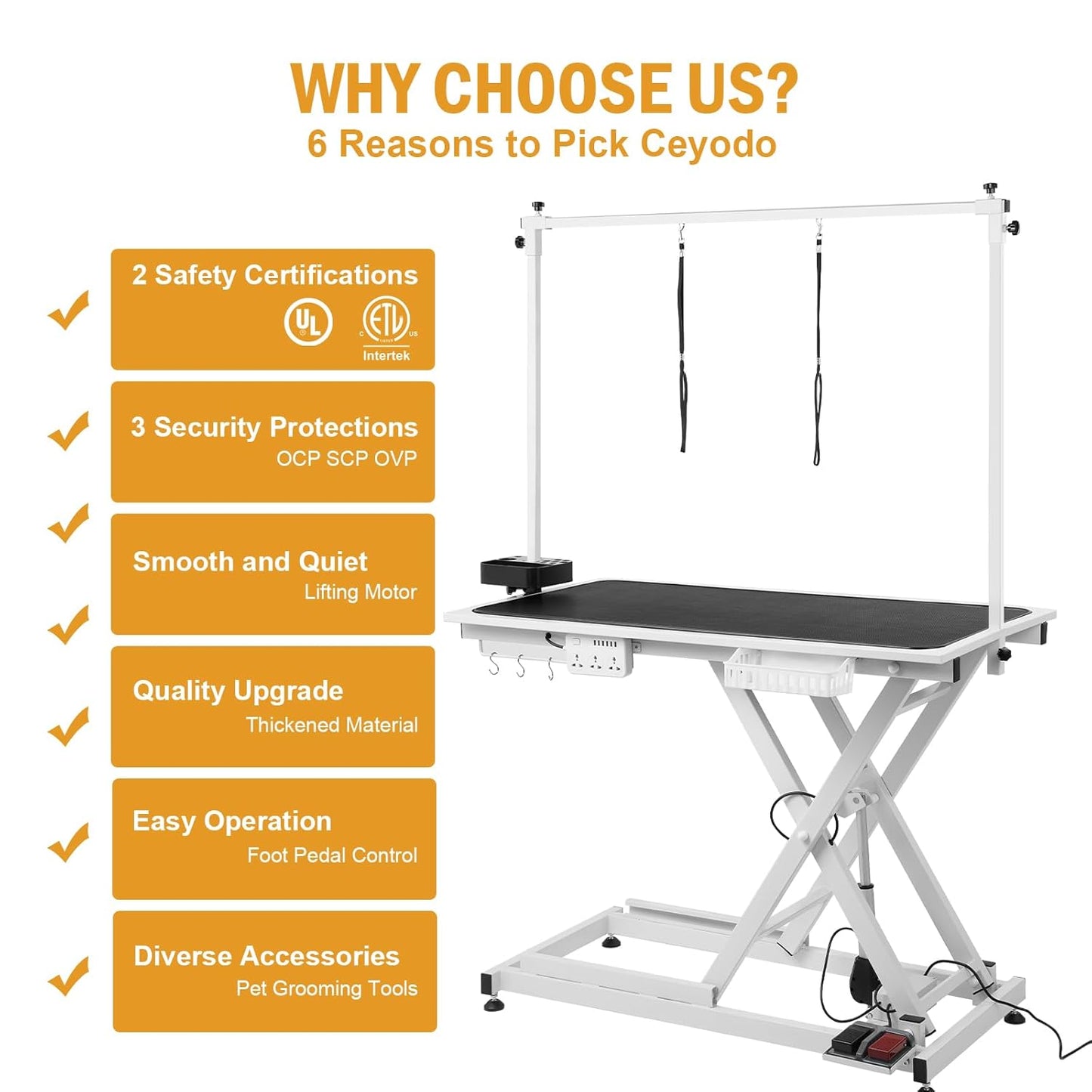 Electric Dog Grooming Table 50" with Foot-operated, Professional Heavy Duty Pet Grooming Table for Dogs at Home, Aluminium Adjustable Overhead Arm & Tool Organizer, Large Pet Grooming Station