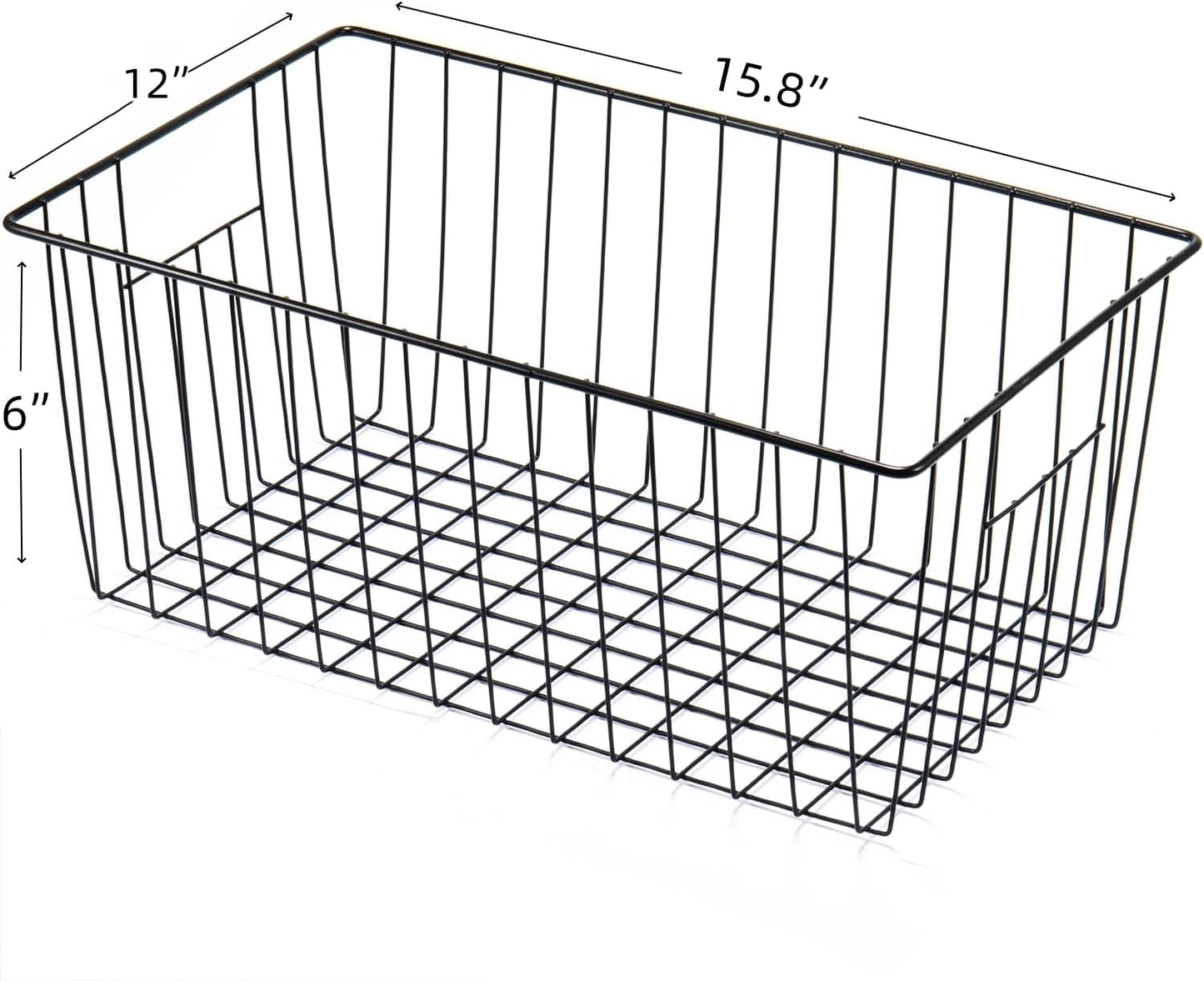 Freezer Organizer Bins - 3 Pack Stand Up Freezer Baskets for 16,17,21 cu.ft Upright Freezer, Wire Storage Baskets with Built-in Handles, Easy to Access Frozen Food Allow Air Circulation, Black