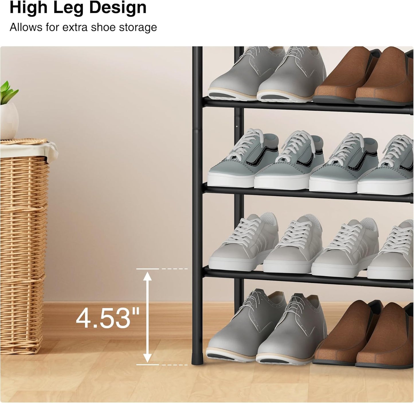 STO STO Expandable Shoe Rack, 5-Tier Metal Shoe Rack for Closet, Up to 24 Pairs Adjustable Shoe Rack Storage for Front Door Entrance, Free Standing Shoe Rack Organizer for Entryway, Black
