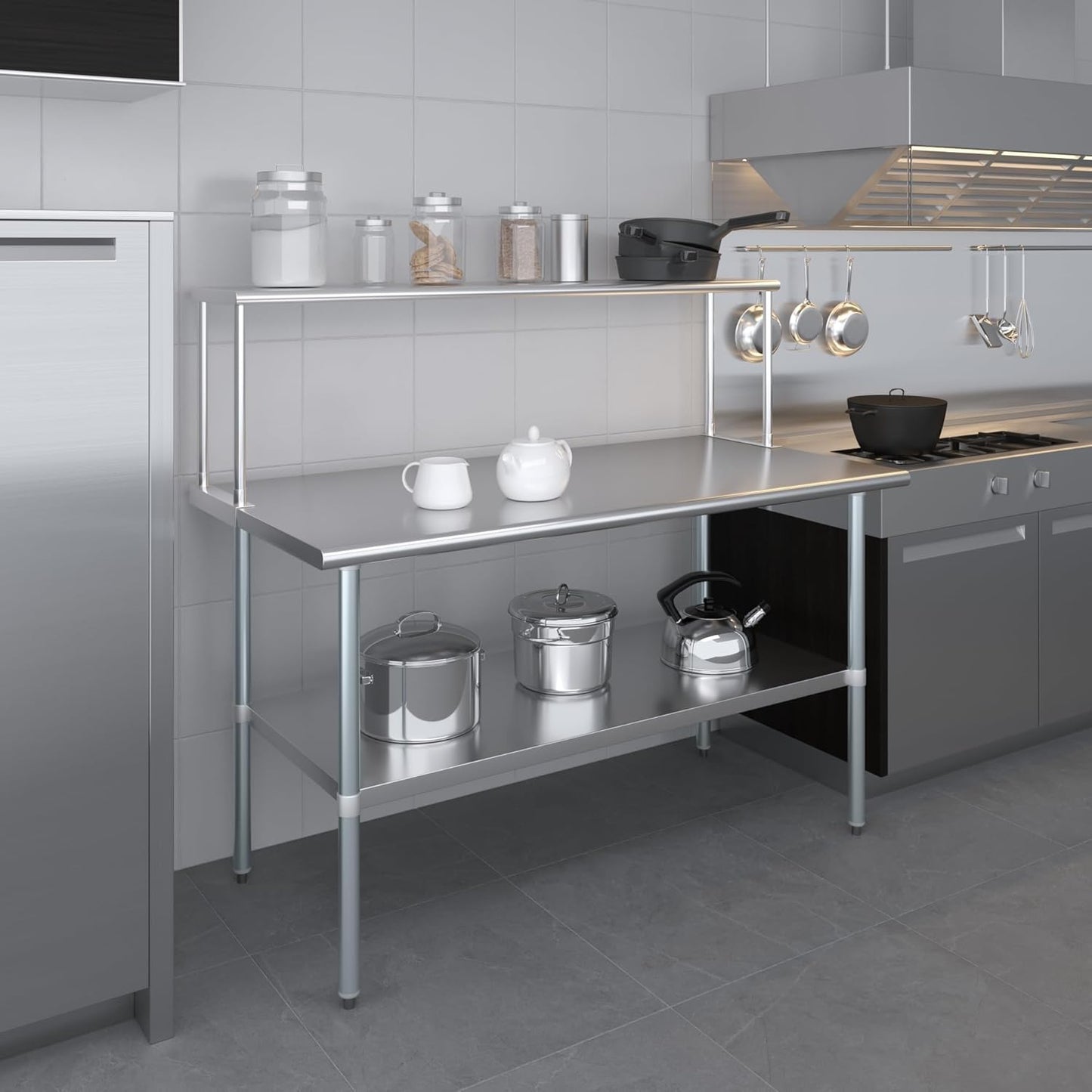 Stainless Steel Work Table with Wide Single Tier Overshelf | Metal Kitchen Prep Table & Shelving Combo (30" x 60" Work Table + 12" Overshelf)