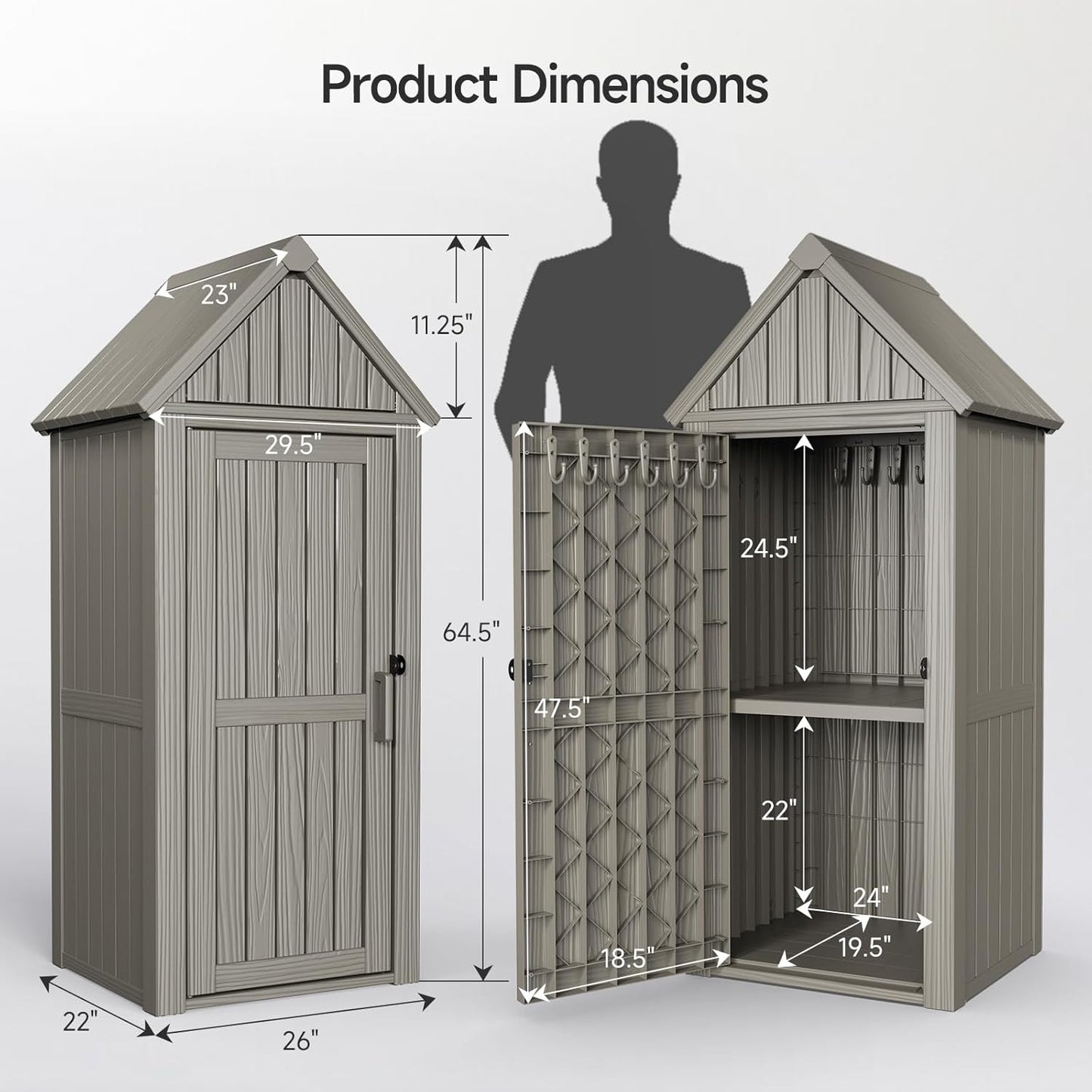 ONBRILL Multifunctional Storage Shed, Outdoor Storage Cabinet with Hooks and Lock Ring, Waterproof Outdoor Storage Shed for All Weather, Tool Outdoor Shed for Patio Lawn and Garden