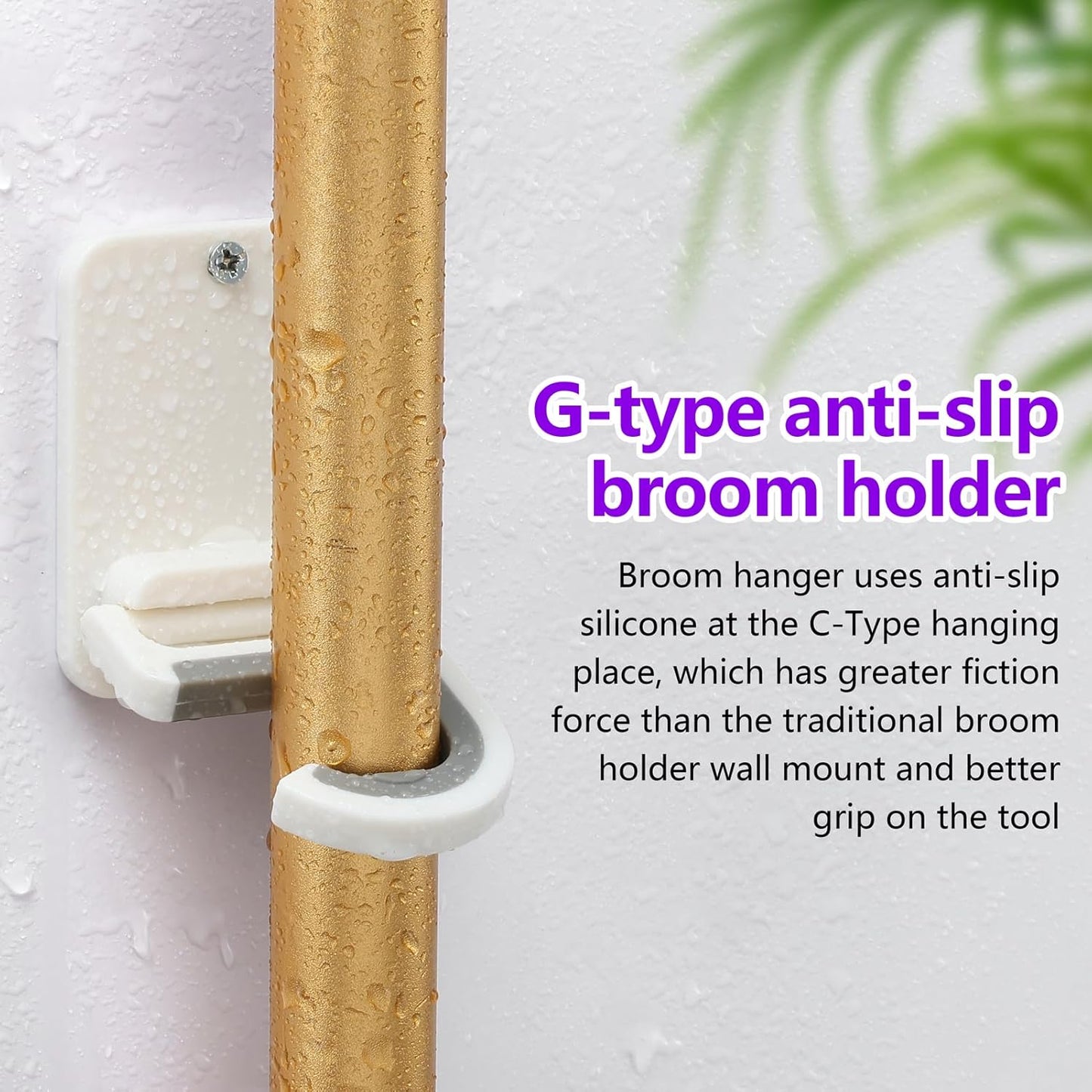Broom and Mop Holder Wall Mount, Heavy Duty Screw Drilling Gripper Rack Supports up to 10 lb for Kitchen, Laundry Room, Garage, and Garden Storag (8, White)