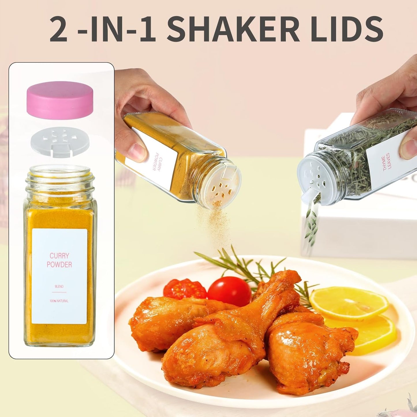 Pink Spice Jars with Label,4oz Seasoning Containers, Glass Spice Bottles with Shaker Lids,Funnel, Chalk Pen (Pink, 24)