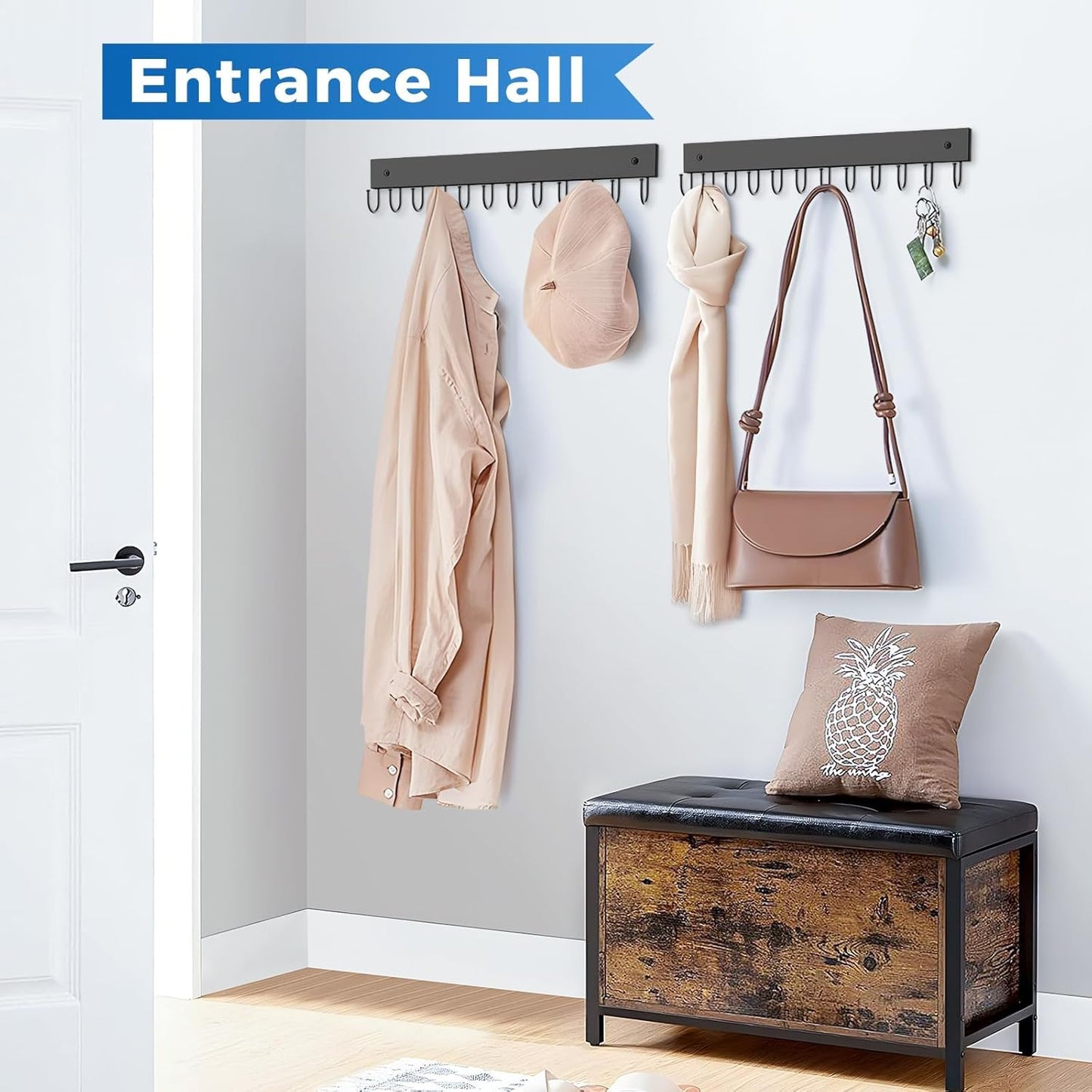 Belt Hanger Wall Mounted, Wooden Belt Organizer 2 Pack Max 24 Storage Capacity, 180° Rotating Space Saving Hangers for Ties, Tank Tops, Scarves, Bras, Keys, Bags Halloween Black