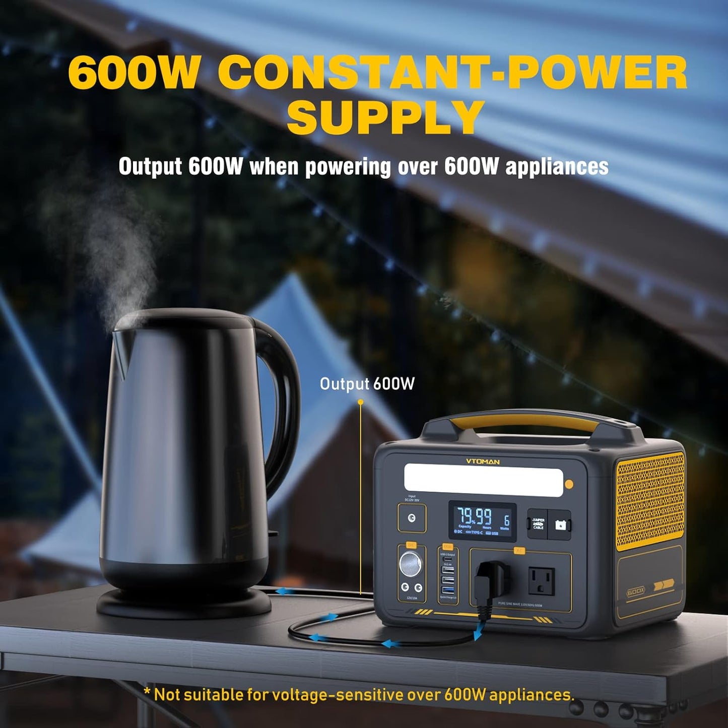 VTOMAN Jump 600X Solar Generator with 200W Solar Panel, 299Wh Portable Power Station with 2x 600W AC Outlets (Surge 1200W) for Outdoor Camping, Vehicle Emergency, Electric Backup
