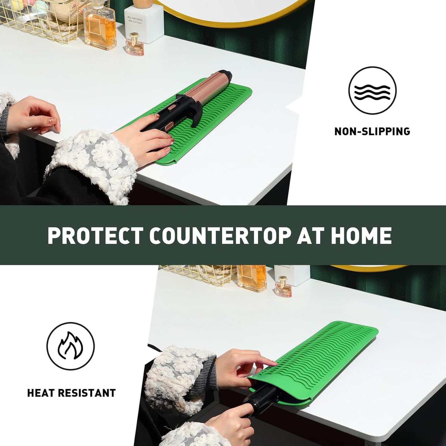 ZAXOP Resistant Silicone Mat Pouch for Flat Iron, Curling Iron,Hot Hair Tools (Green)