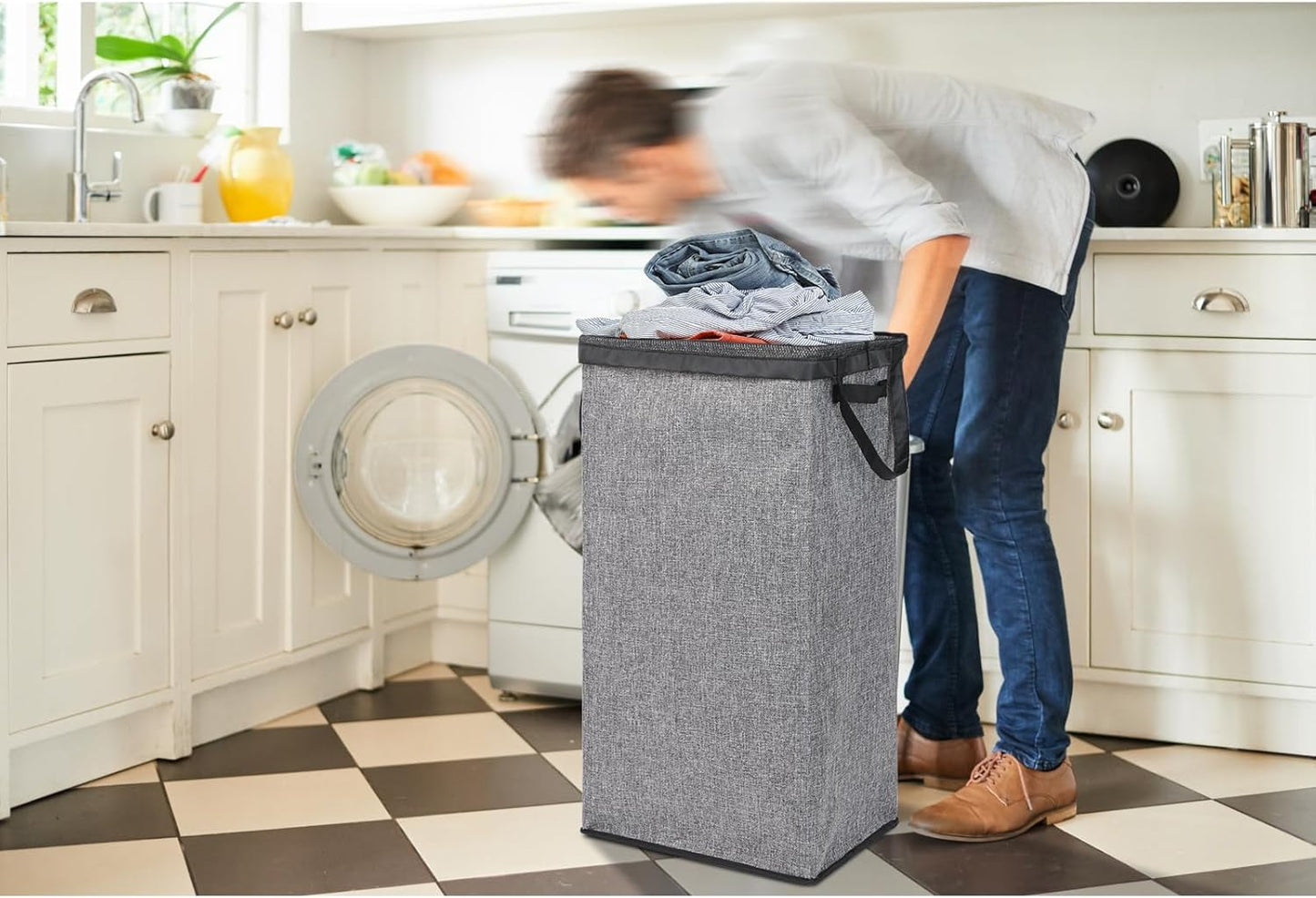 DOKEHOM 100L Laundry Basket with Lid and Removable Laundry Bags, Large Collapsible Laundry Hamper for Bedroom, Bathroom, Laundry Room, Colloge (Grey)