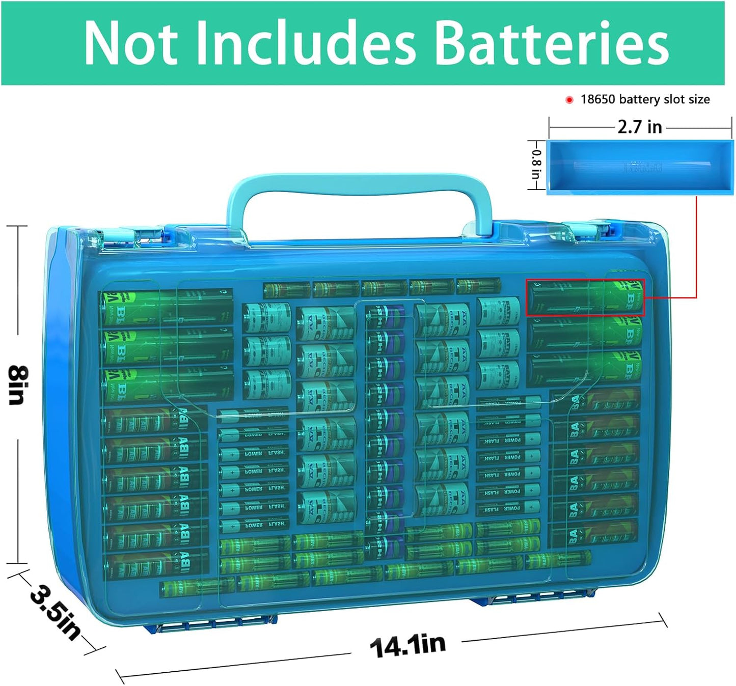 ALCYON Large Capacity 269 Battery Organizer Storage Case with Tester, Double-Side Battery Holder Container for AA AAA AAAA C D 9V Lithium 3V CR123 CR1632 18650 Batteries(Box Only) (Blue)