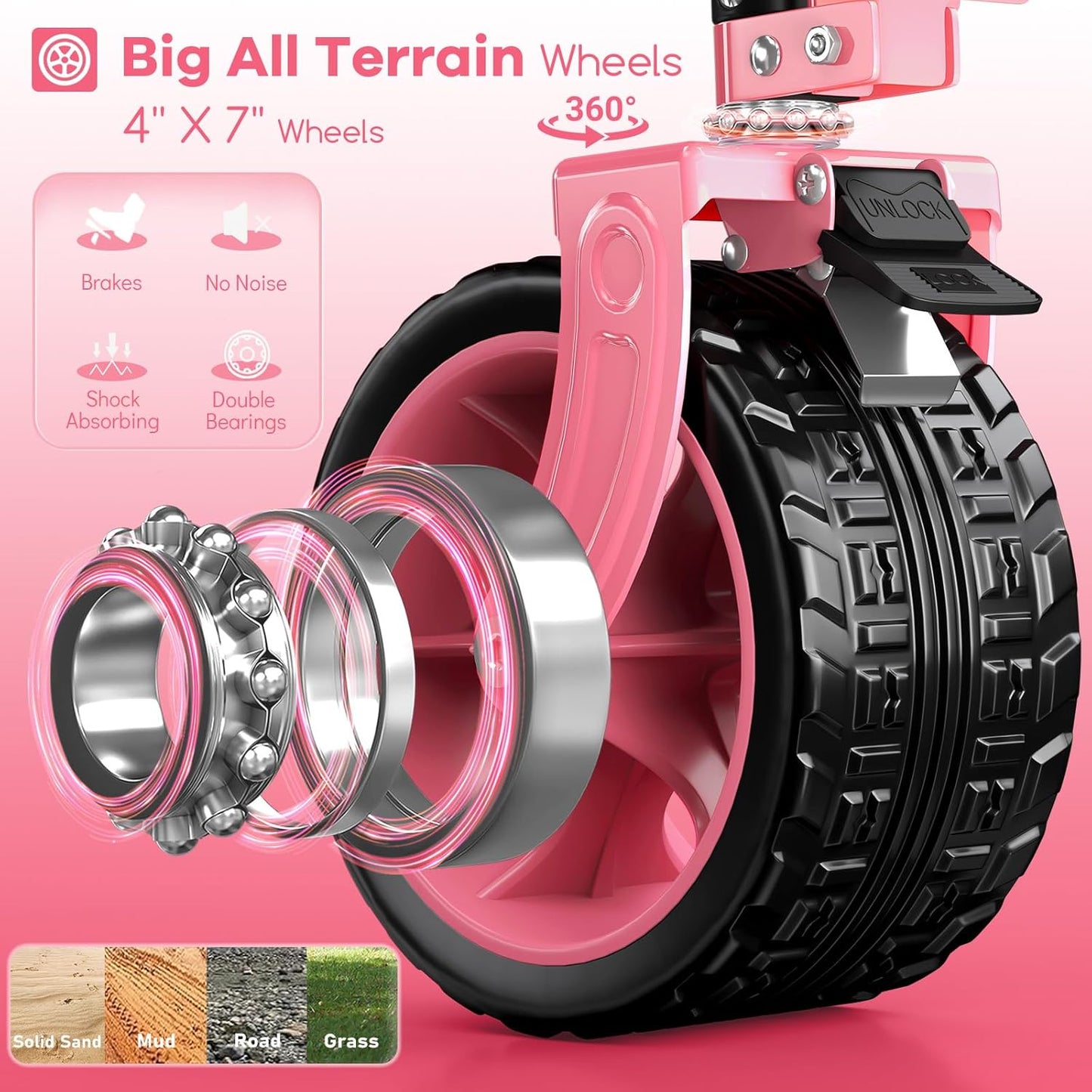 48" L Collapsible Beach Wagon Cart Foldable, 560LB Weight Capacity 300L Heavy Duty Folding Wagons with Big All-Terrain Wheels, Utility Carts for Groceries, Shopping, Camping, Sports - Pink