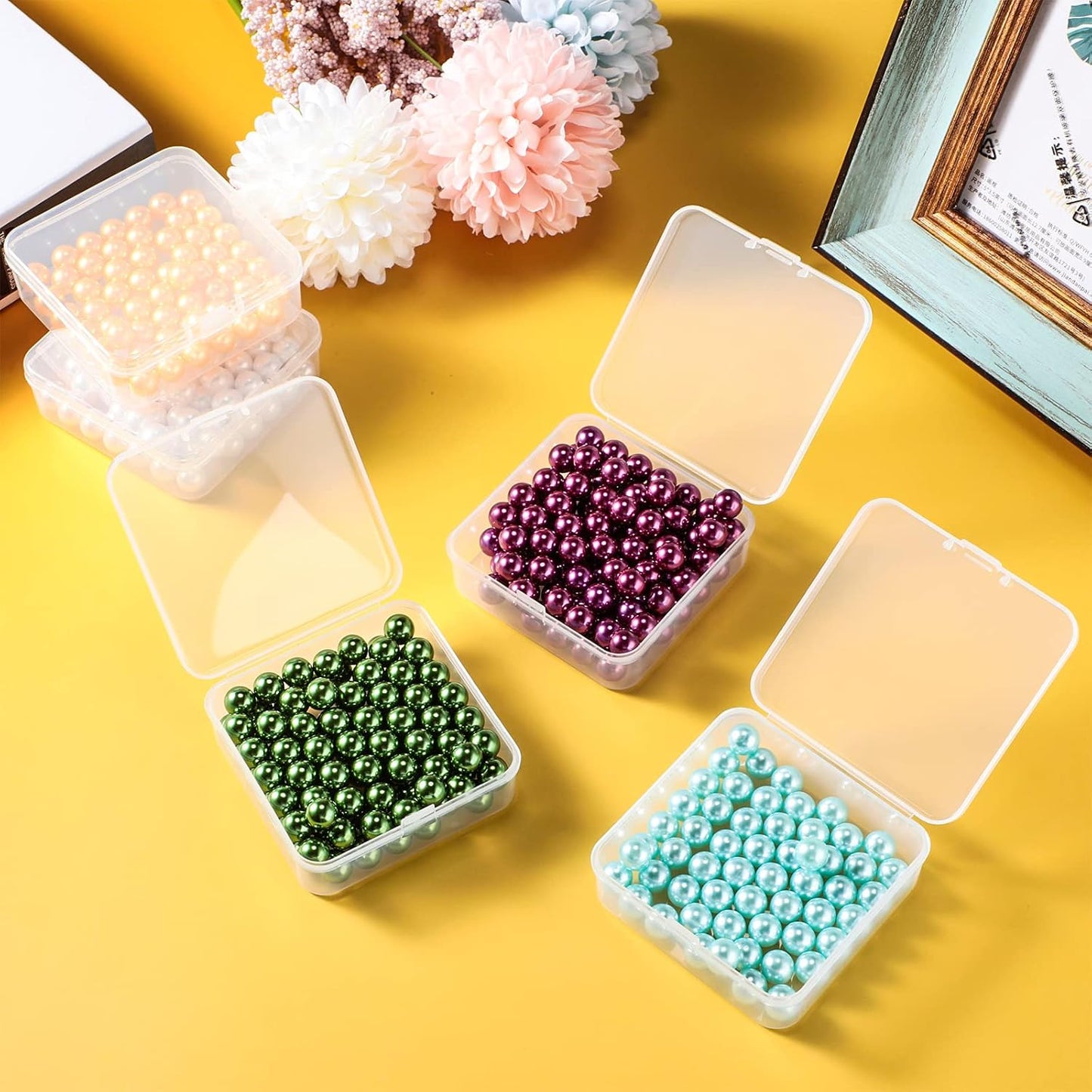 48 Packs Clear Small Plastic Containers Transparent Storage Box with Hinged Lid for Small Items Crafts Jewelry (2.9 x 2.9 x 1 Inches)
