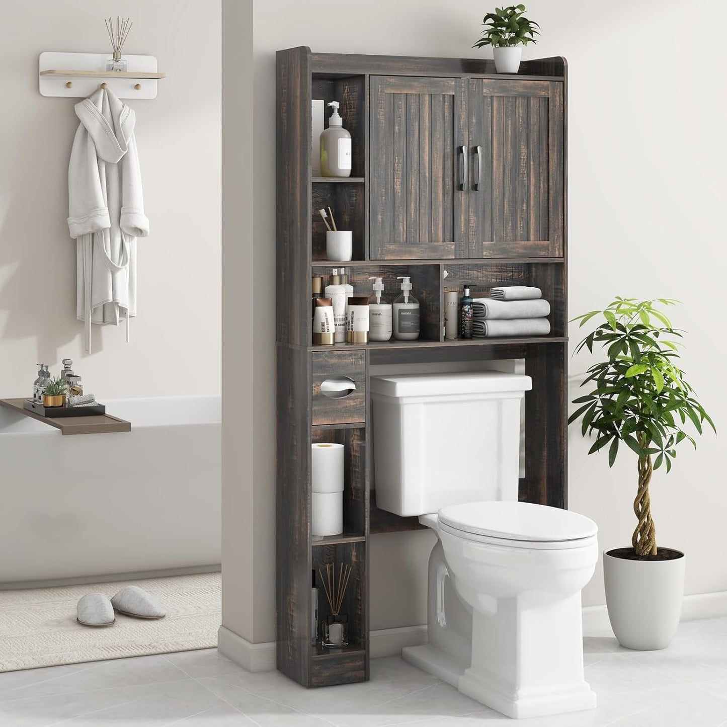 Vabches Over The Toilet Storage Cabinet, Farmhouse Storage Cabinet Over Toilet with Barn Door,Home Space-Saving Toilet Rack, for Bathroom, Restroom, Laundry