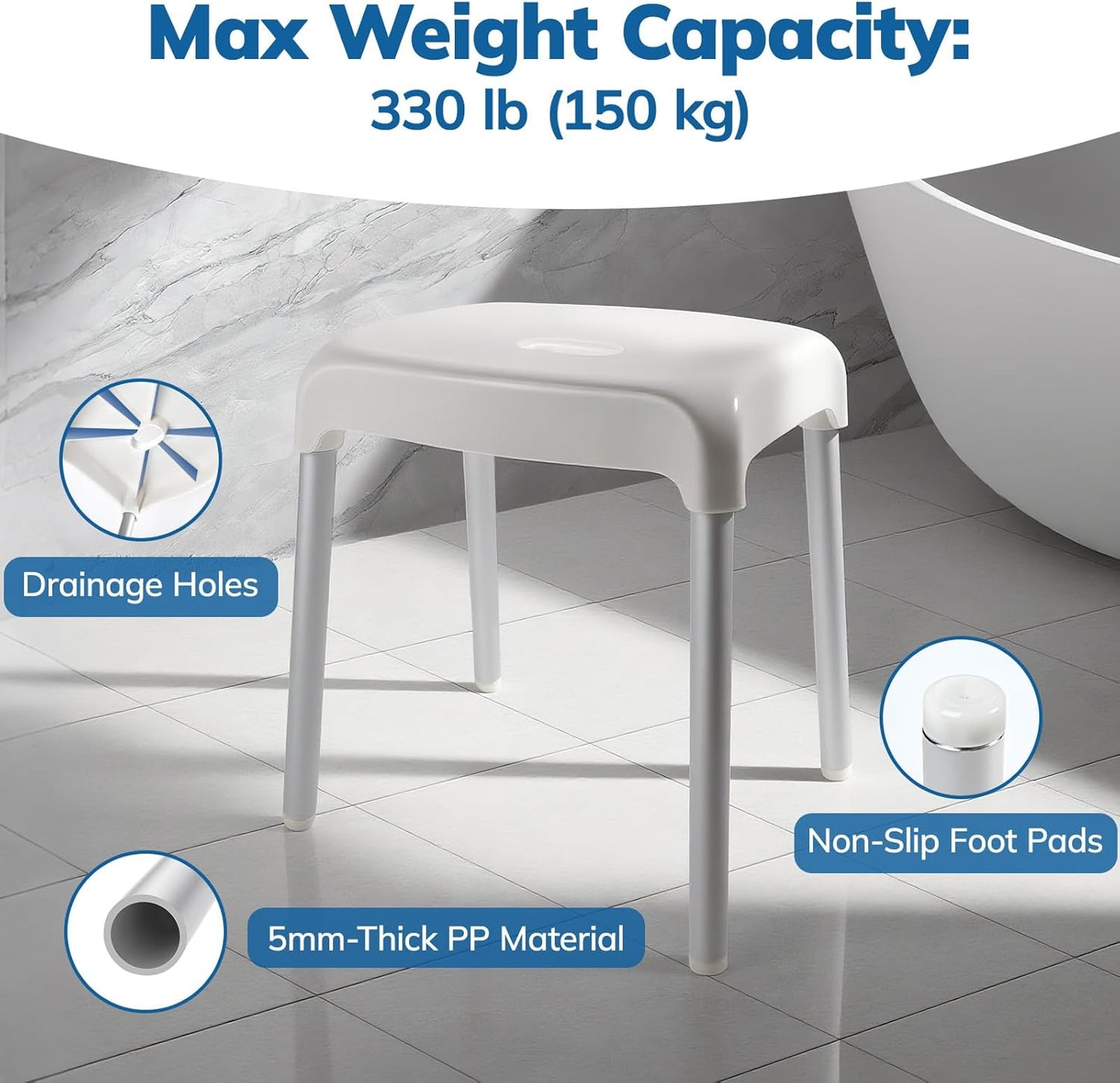 Umimile Shower Chair for Inside Shower - Fixed Height, Sturdy 330 lb Bath Seat - Anti-Slip Safety Shower Stool for Elderly and Disabled, Tool-Free Assembly (Height: 11.8")