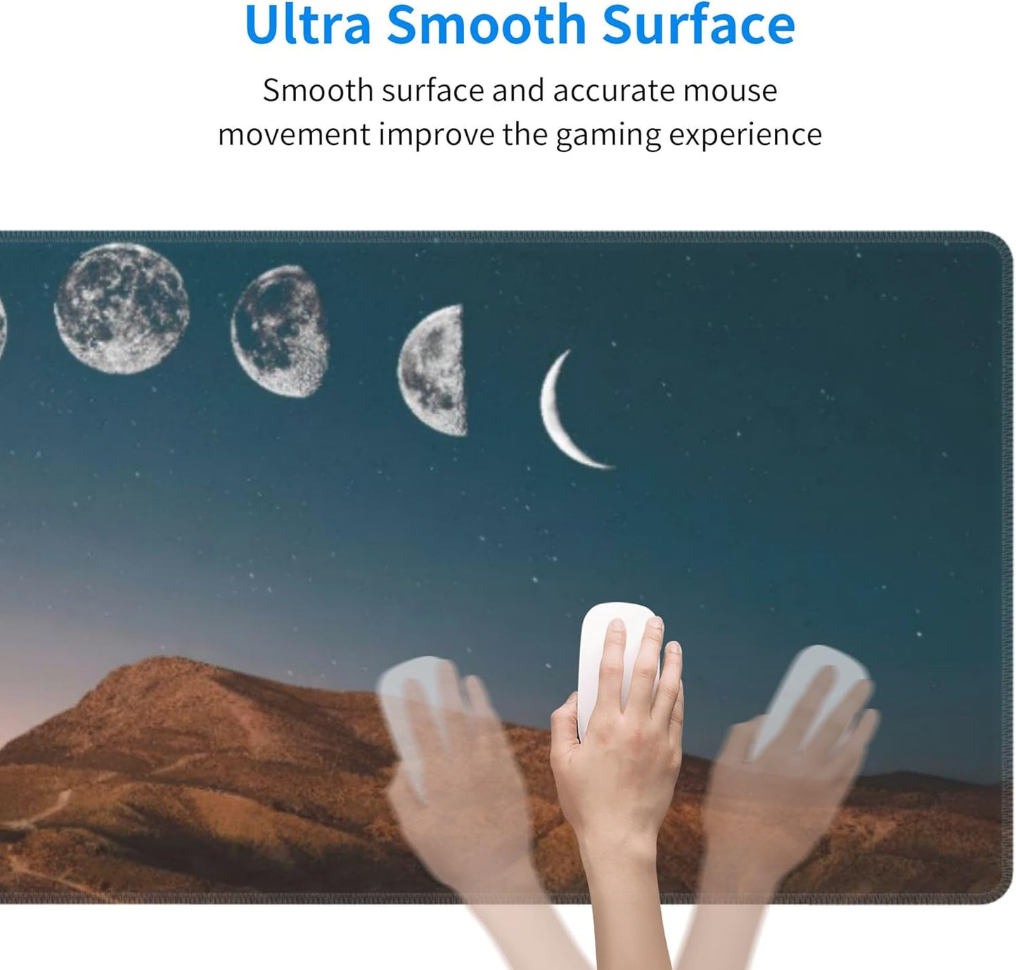 Dawn Moon Phase Large Mouse Pad, Mountains Gaming Desk Mat, XL Keyboard Desk Pad Mat for Desktop, 31.5"x11.8" Non-Slip Base Big Mousepad with Stitched Edges