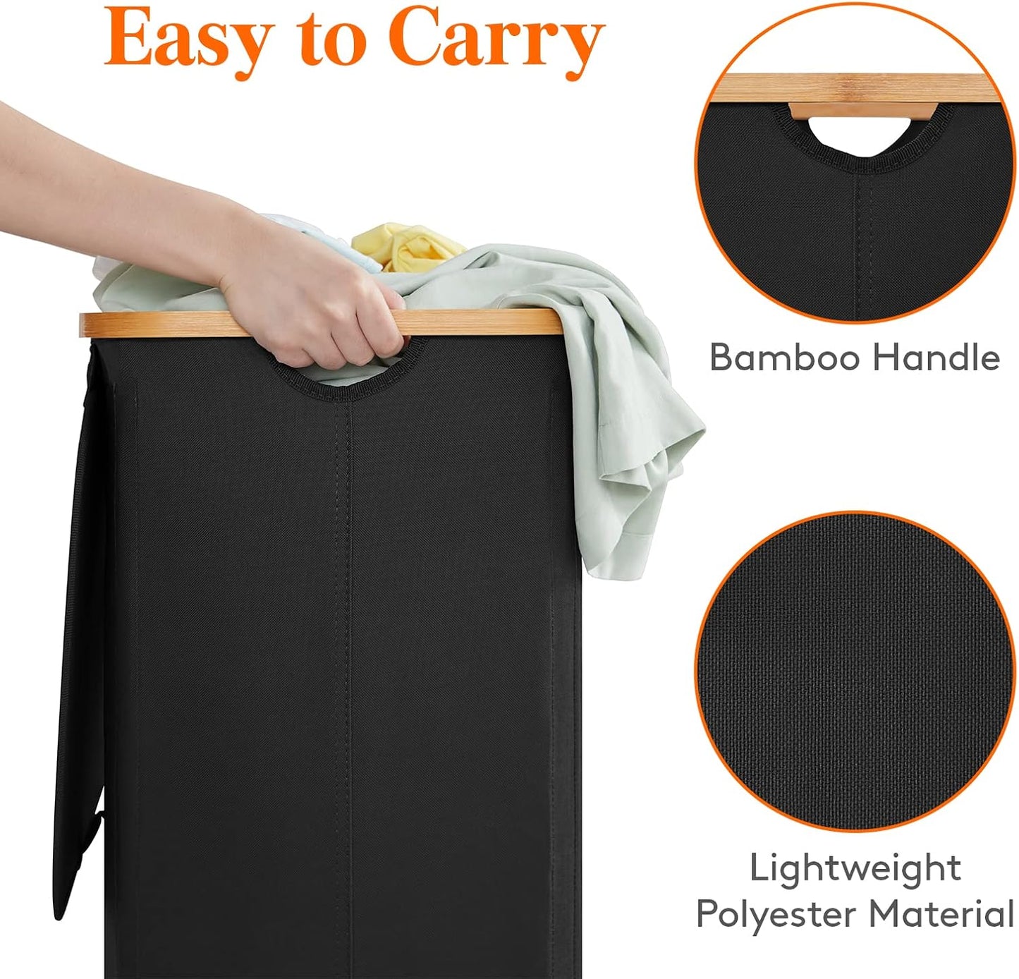 Lifewit 100L Laundry Basket with Lid, Clothes Hampers for Laundry with Bamboo Handles and A Removable Bag, Large Foldable Laundry Hamper for Bedroom, Bathroom, Dorm, Laundry Room, Black