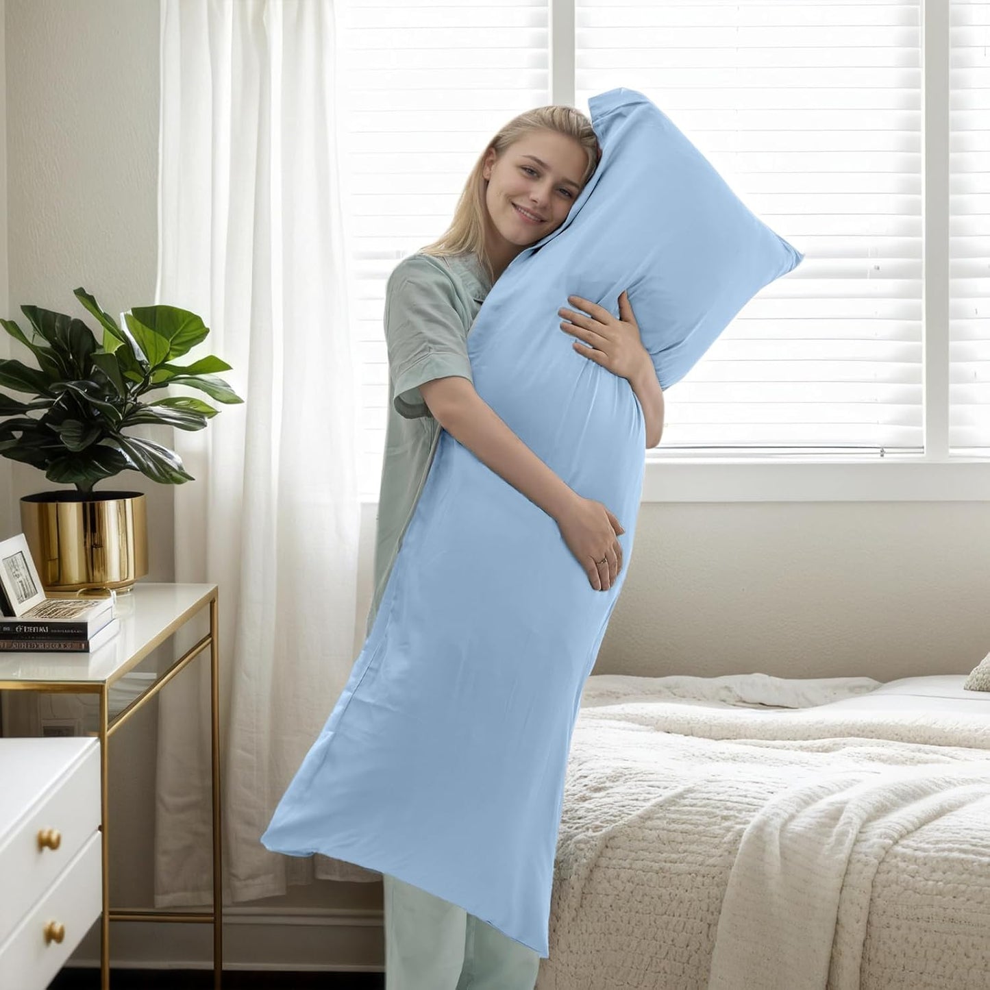 Body Cooling Pillow Cases Cover, Bamboo Rayon Body Pillowcases with Zipper Closure, Cool & Breathable Pillow Case for Hot Sleepers and Night Sweats, 20x54 inches, Aqua Blue