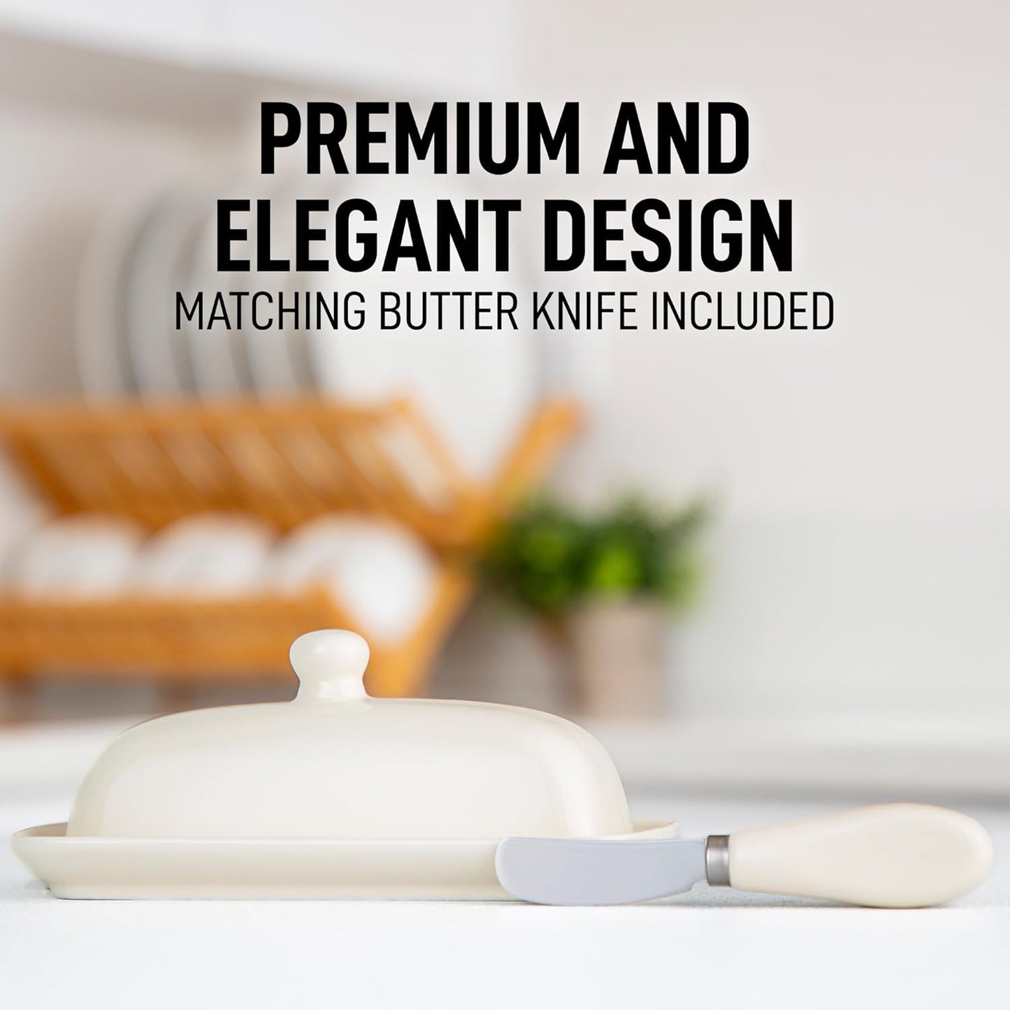 Zulay Butter Dish With Lid For Countertop - Porcelain White, Ceramic Butter Dish with Knob Handle Great for Cooking - Elegant Design Butter Holder - Durable & Sturdy Butter Keeper - Ivory